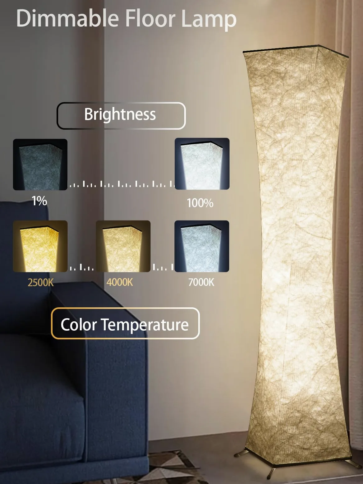 Lampada da Terra LED da Soggiorno Dimmerabile, Piantana Intelligente RGB Moderna, Lampada da Terra con Telecomando, Tessuto, Lampada da Terra Bianca per la Camera da letto, Sala Giochi, 156cm