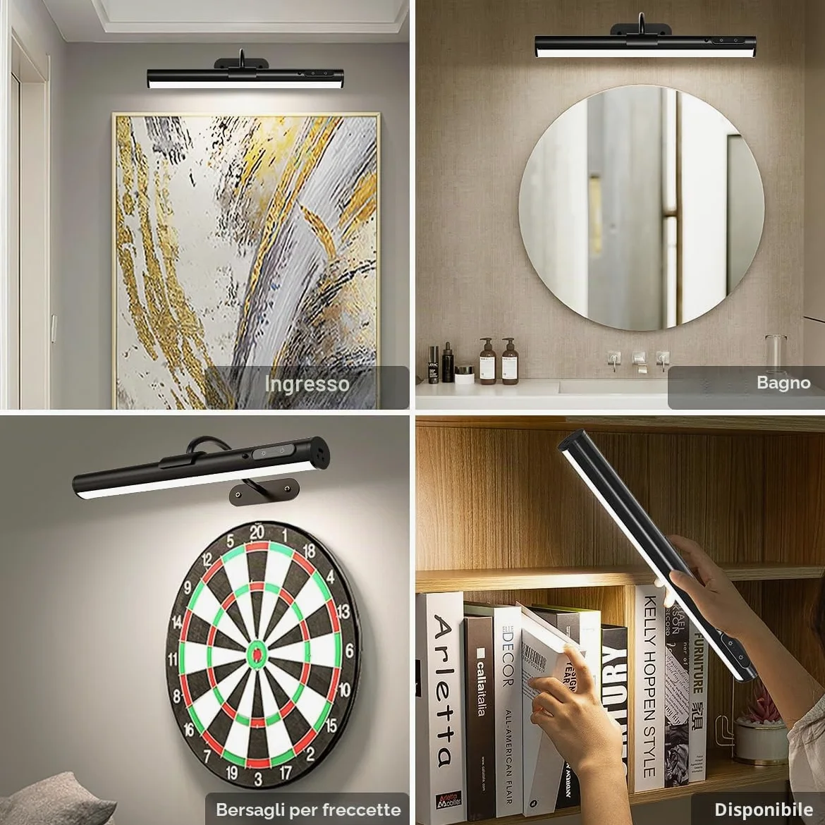 Luce LED specchio bagno senza fili, 4000mAh applique ricaricabile usb con telecomando e calamita, lampada parete batteria senza fili per quadro, muro, trucco, specchio bagno