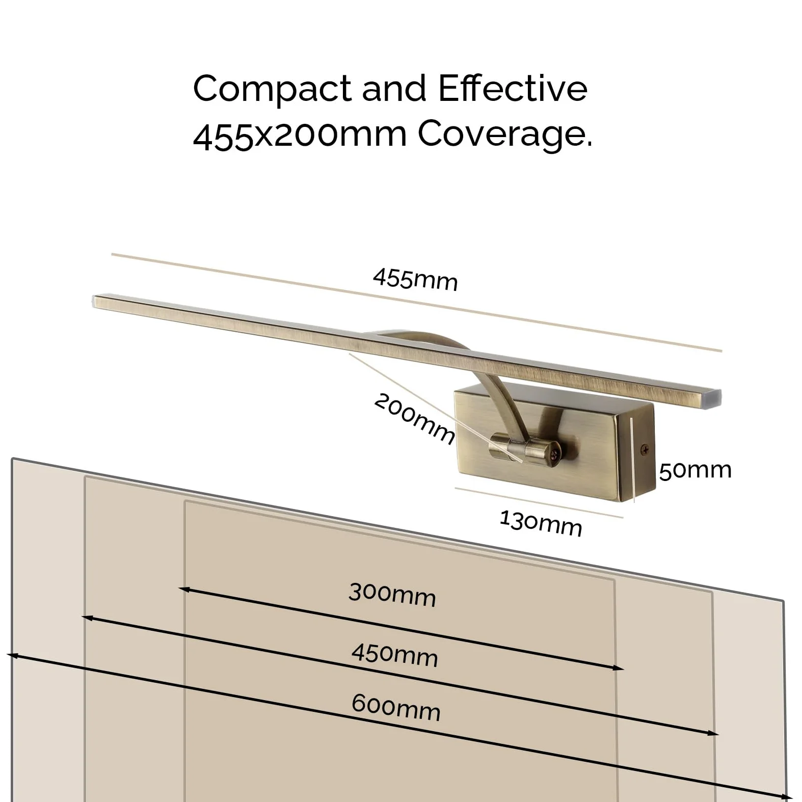 Alpinaluz Applique da parete LED per illuminazione di quadri, specchi e mobili, 8 W, 455 mm, luce calda 2700 K, angolo regolabile, acciaio con finitura bronzo invecchiato, driver KGP integrato