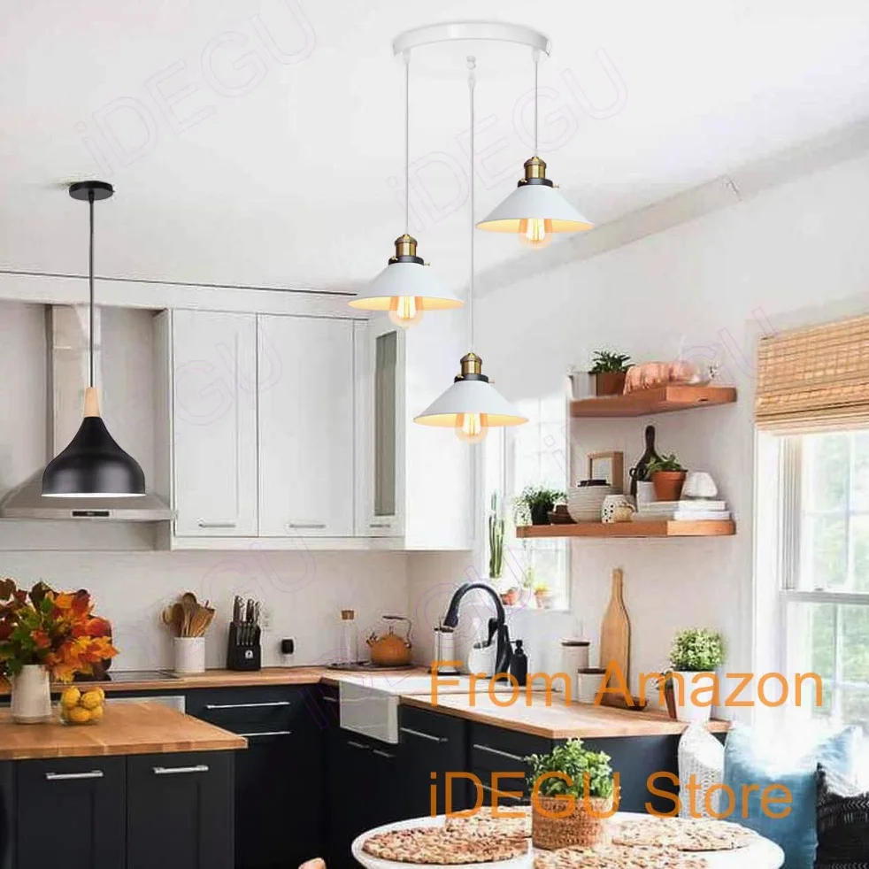 iDEGU 3 Luci Lampadario a Sospensione Vintage Industriale 22CM Lampada a Sospensione Design Retrò in Metallo E27 Illuminazione Lampada da Soffitto per Cucina Camera da Letto Soggiorno (Bianco)