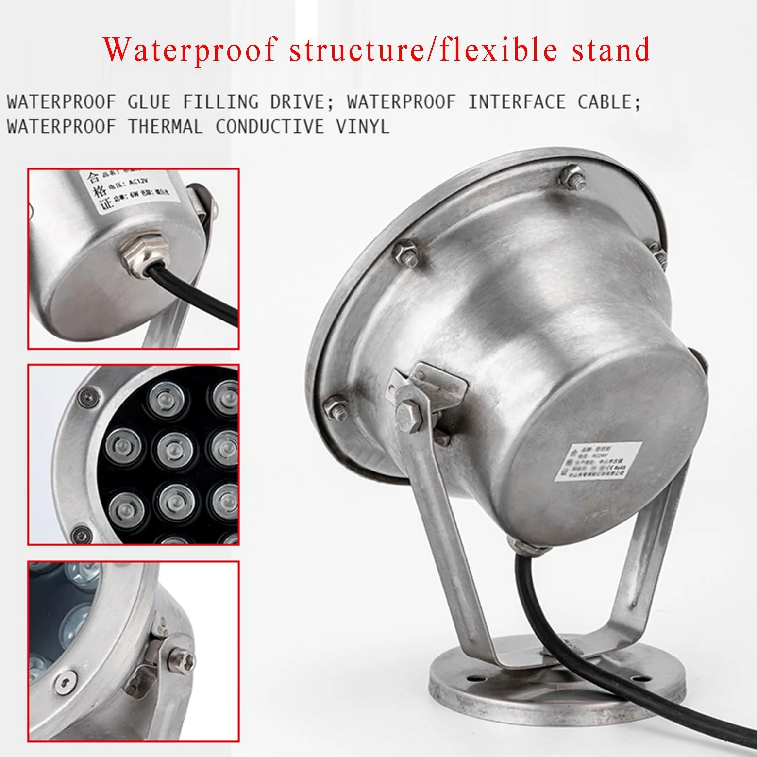 LED Luci Piscina - Faretto AC12/24V Impermeabile IP68 Luce del Paesaggio | Bassa Tensione Acciaio Inossidabile Luce Subacquea per Laghetti, Cascate, Roccale(Warm White,18W-DC24V)