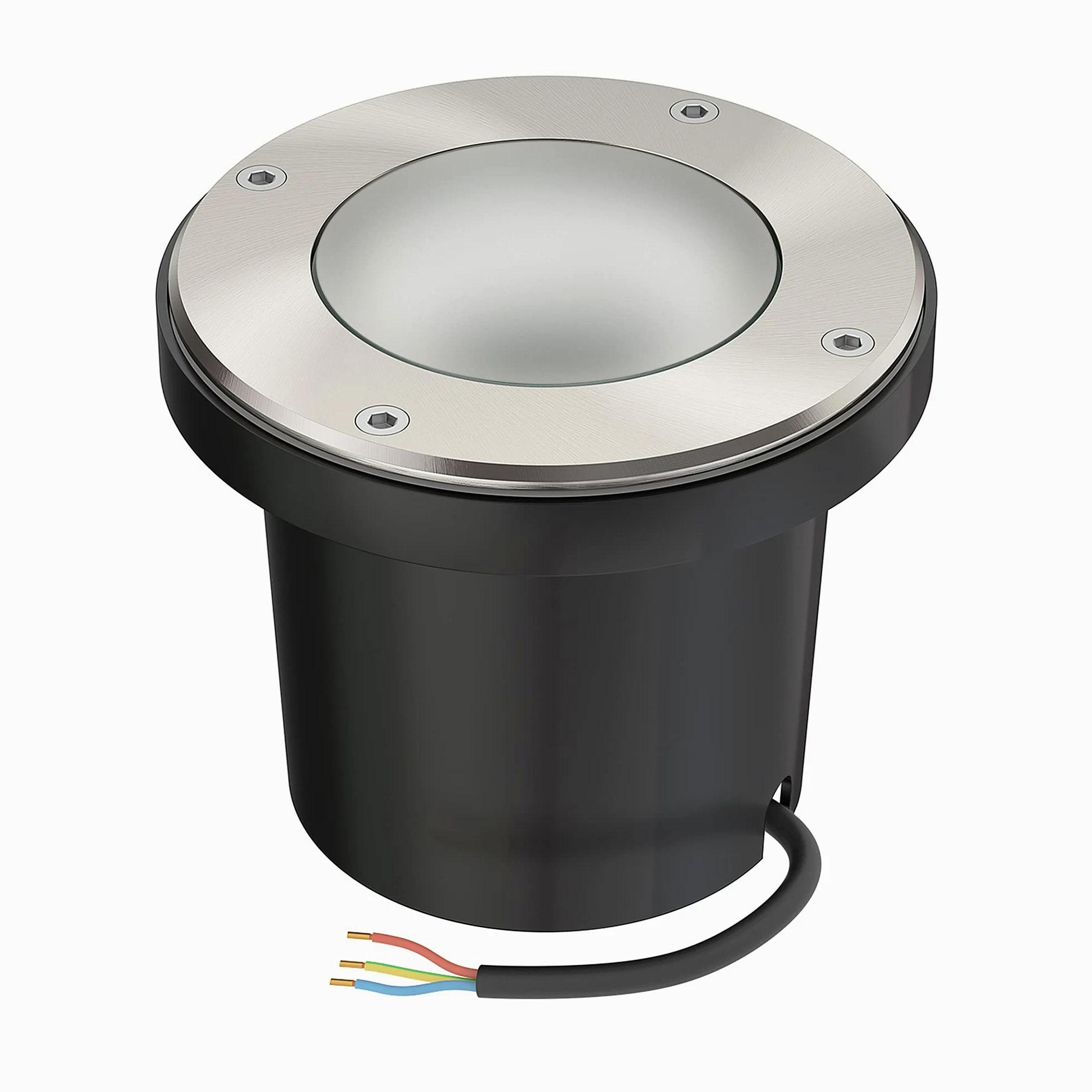 ledscom.de Lampada da incasso a pavimento BOFU per esterni, IP67, orientabile, acciaio inox, rotonda, 150 mm Ø, 1x GU10 max. 15W, vetro smerigliato