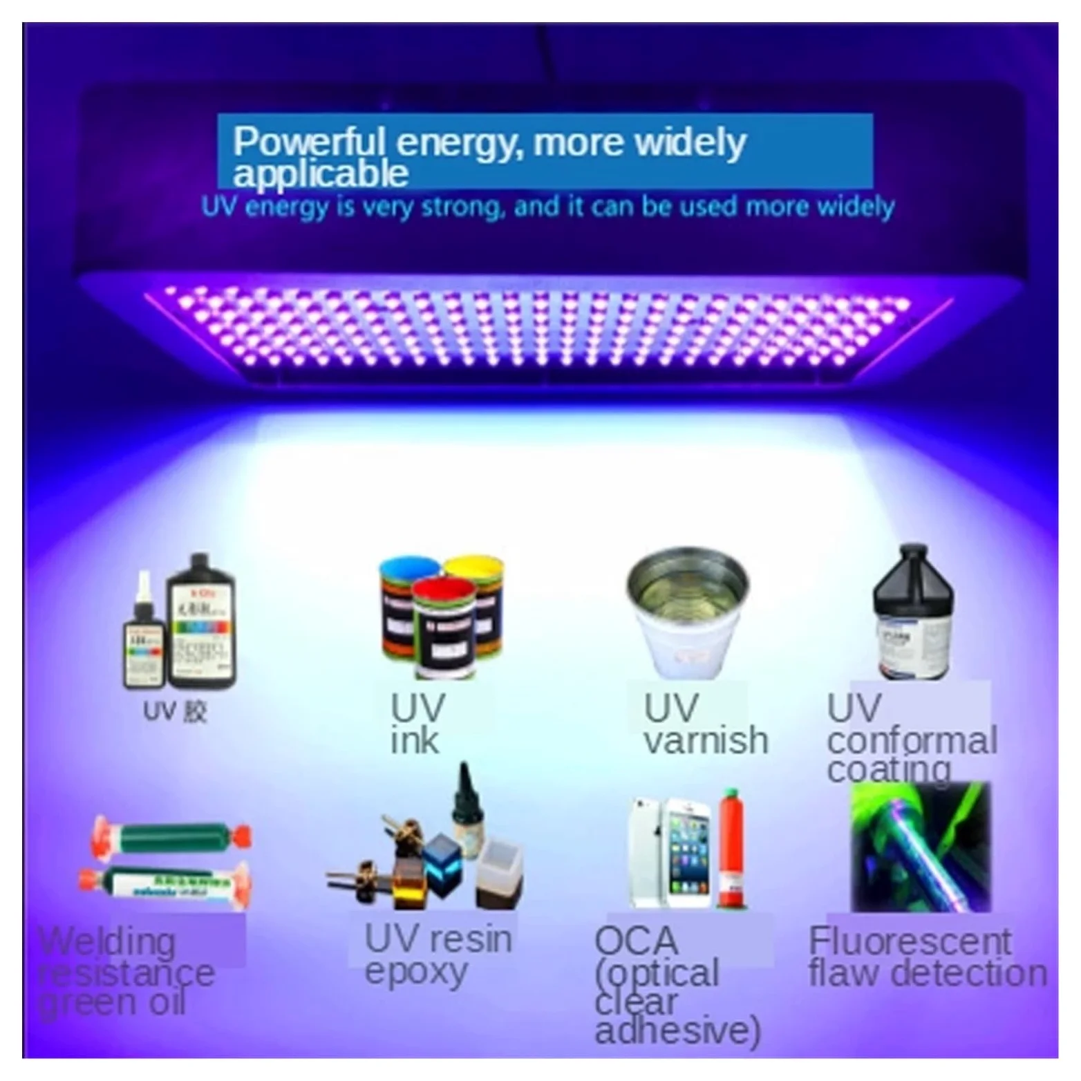 Lampada per polimerizzazione UV 3000W 395nm 405nm Lunghezza d'onda ultravioletta LED UV Lampada che polimerizza la colla Luce a olio verde for vernice gel Vernice Serigrafia 3D Stampa(395nm)