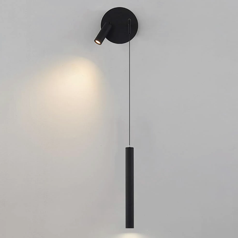 Lampada da Parete a Tubo Lungo, Lampada da Parete Moderna a LED con Piccolo Faretto Girevole e Orientabile, Lampade da Lettura da Comodino Nere, Applique da Parete con Flauto in Metallo per Camera da