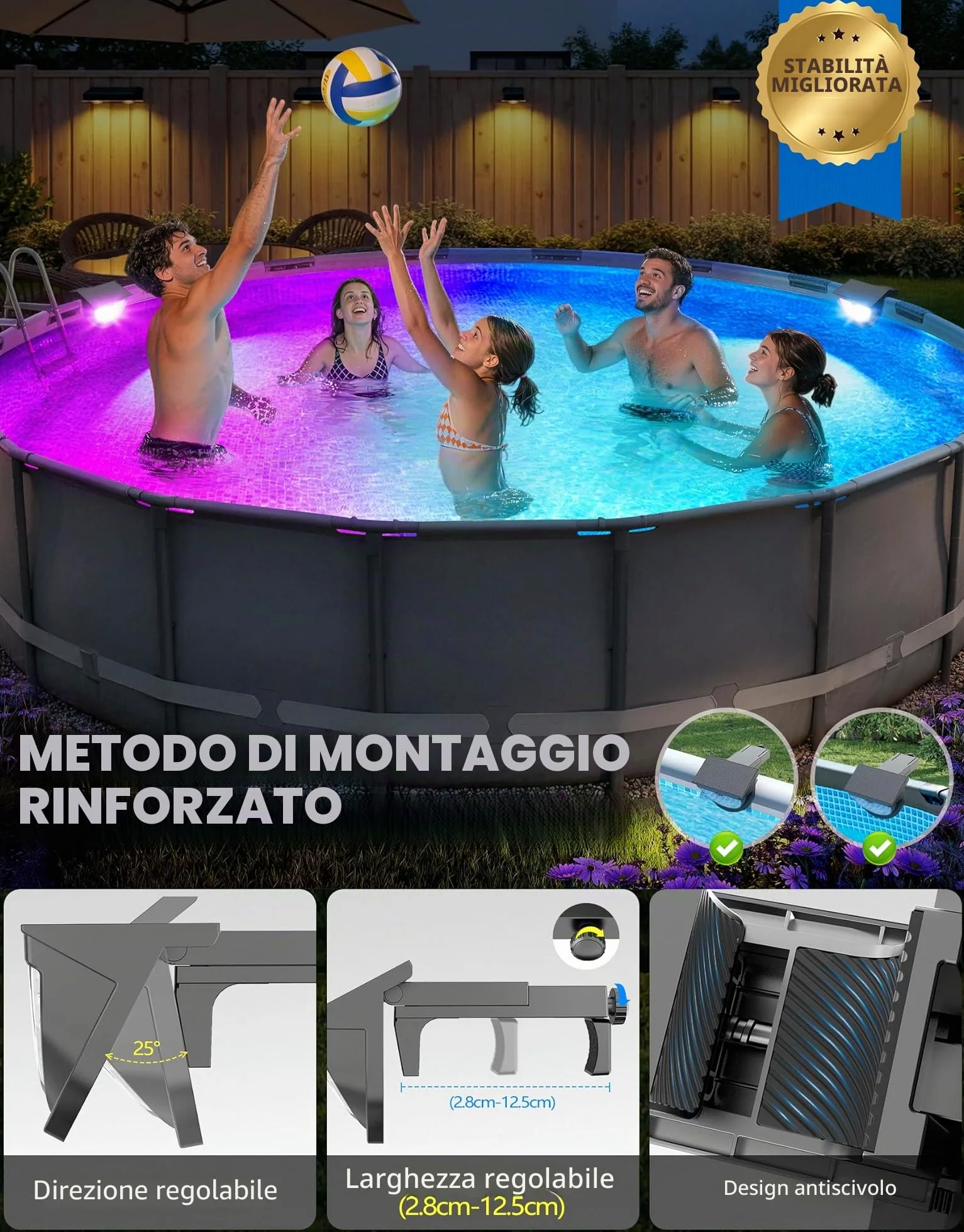 DeeprBetter 2026 Aggiornato Luci Piscina Fuori Terra Solari, Luce Piscina RGB Colori Cambiamento, IP68 Impermeabile Luci LED Piscinas con 10 modalità di Illuminazione, Lampade per Piscinas Giardino
