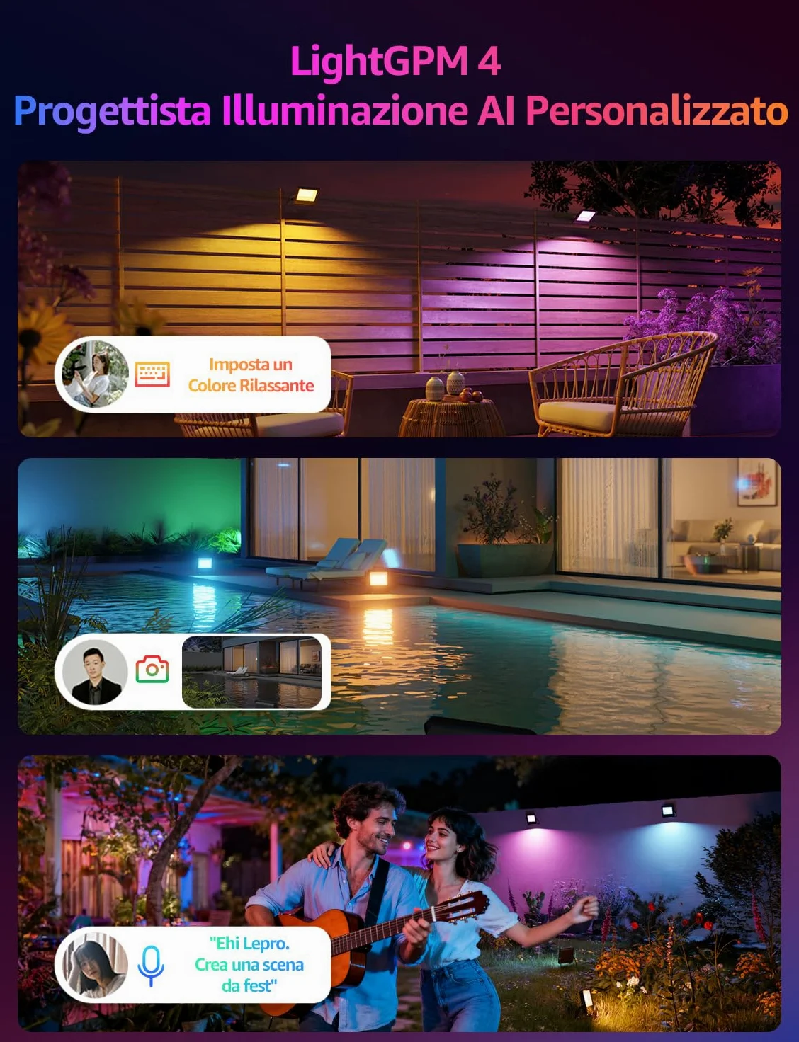 Lepro F1 AI Faretto LED da Esterno 50W, Faretto da Giardino RGB Dimmerabile