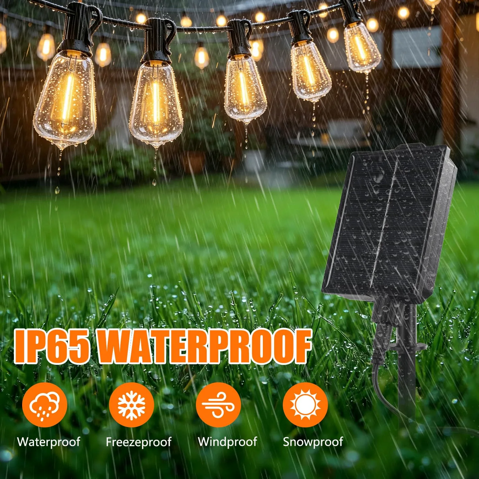 DGE Luci solari a festone per esterni, 25 m, impermeabili, con 8 modalità e 30 + 3 lampadine ST38, infrangibili, IP65, impermeabili, per esterni, gazebo, cortile, balcone, feste