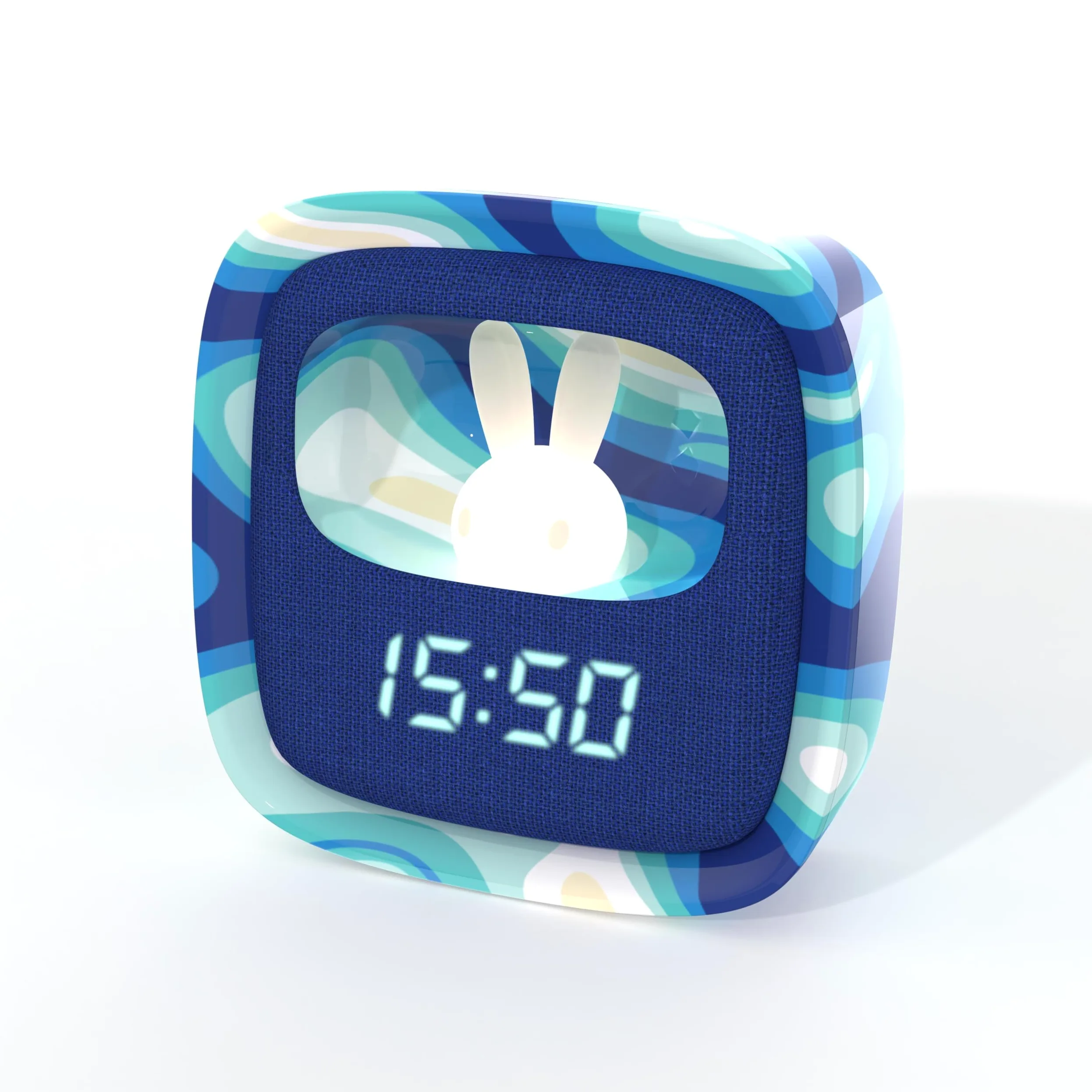 Billy Clock - Sveglia e luce notturna per bambini, telaio in plastica soft-touch, programmazione data, ora e 3 allarmi, blu waves, mob
