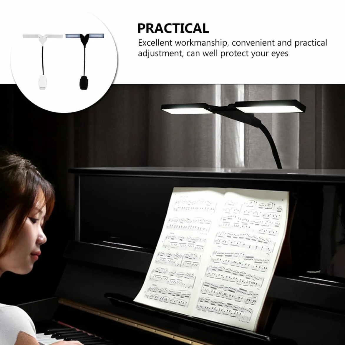 Hemobllo Lampada LED Luce Morbida e Protezione per Occhi per Spartiti da Pianoforte Clip Regolabile Ricaricabile USB, per Pratica Musicale e Studio di Strumenti