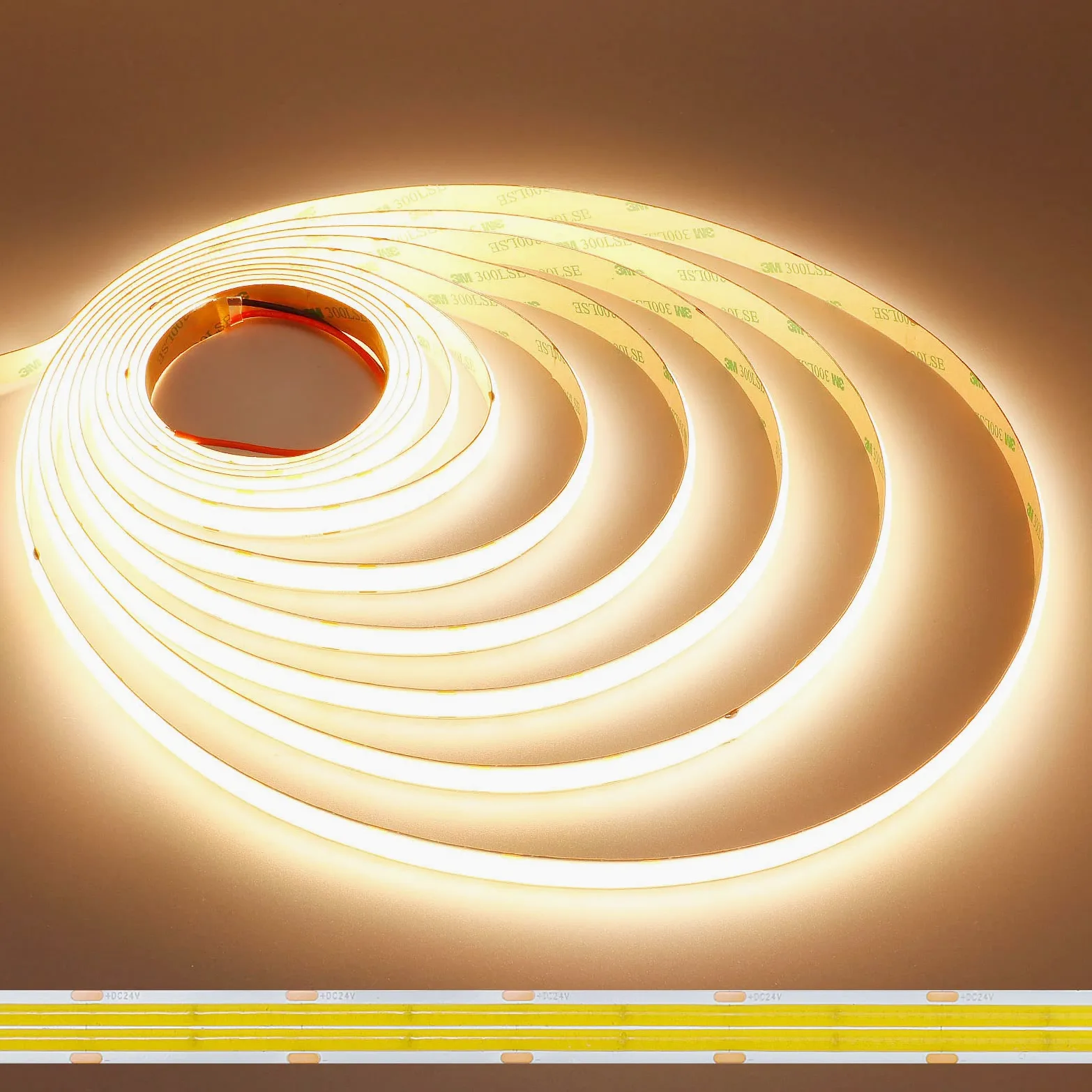 JOYLIT PRO+ Striscia LED COB 24V 5M Doppia Fila 3000K Interno, CE UL 3100LM/M Alta Luminosità 25W/M CRI 95+ Illuminazione Nastri Luce, 960LEDs/M 12MM Bianco Caldo Continuous Strip LED (Solo Luci)