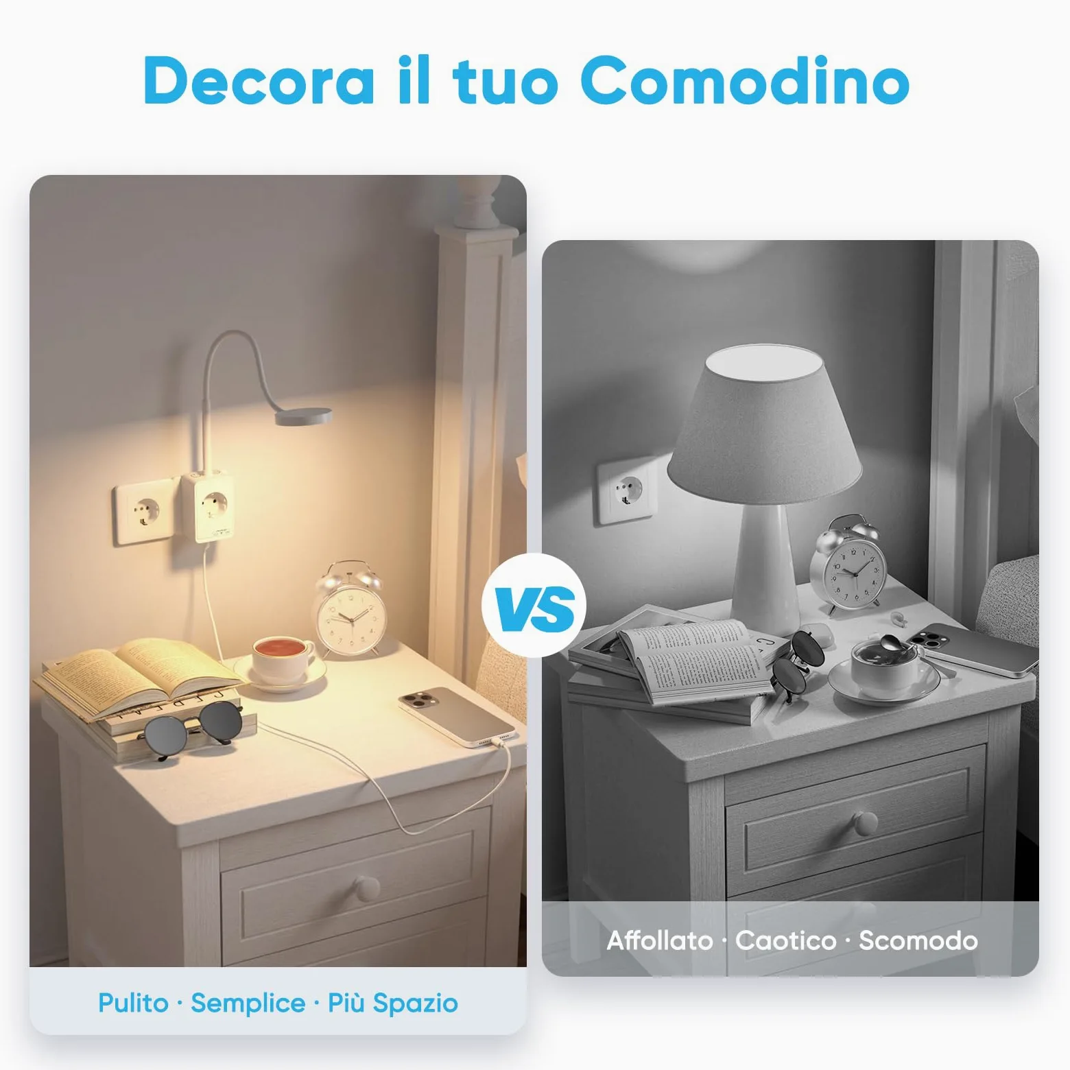 Lampada da Lettura Applique da Parete LED Dimmerabile Bianca con Spina e Presa Elettrica, 2 Pack Lampade Comodino Camera da Letto, 3 Colori di Illuminazione, Ricarica Uscita USB