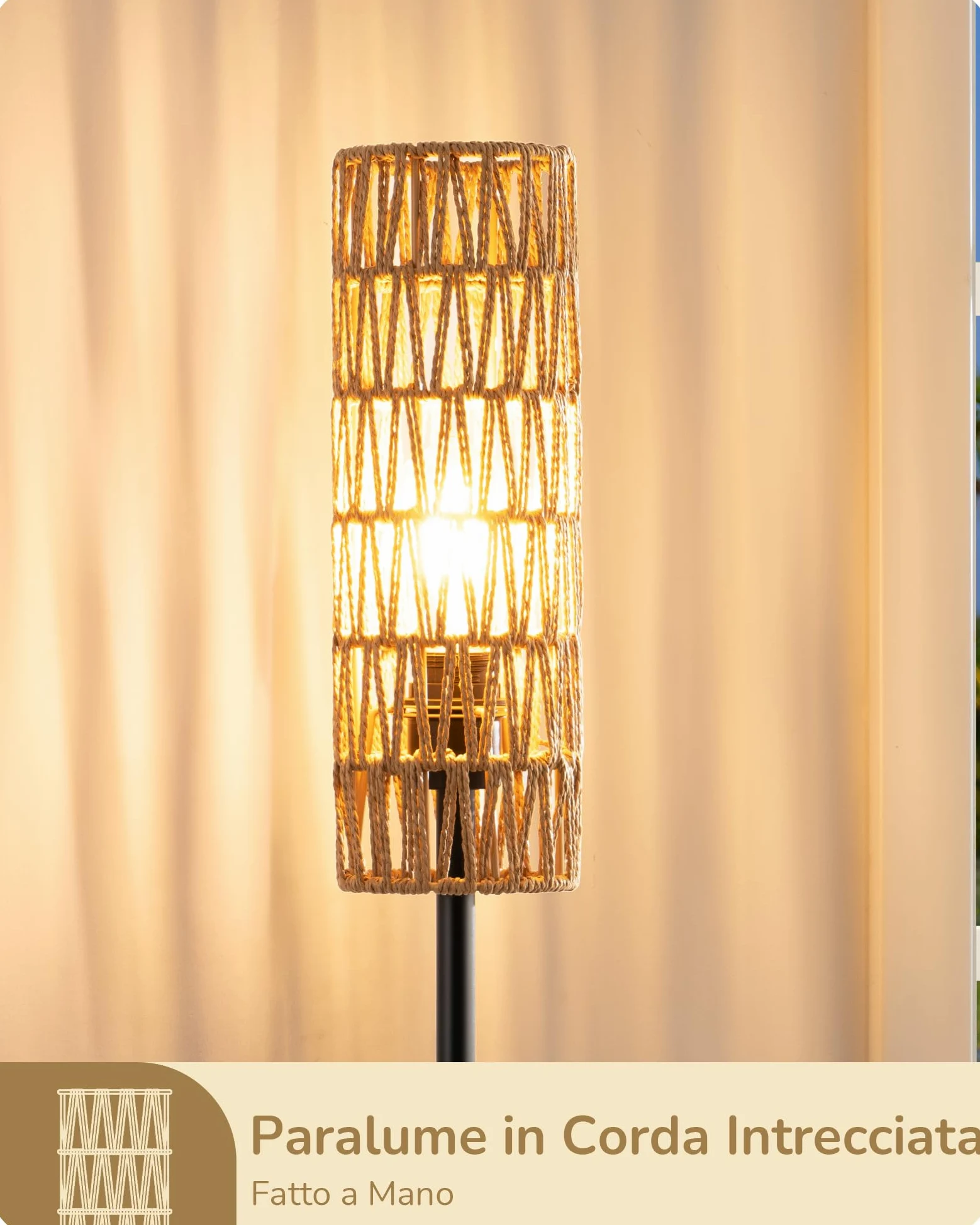EDISHINE Lampada da Terra con Paralume in Corda Intrecciata, E27 Lampadina LED 2700K Luce Calda Inclusa, Interruttore a Pedale, Lampada da Terra Moderna per Soggiorno, Camera, Ufficio, 165 cm…