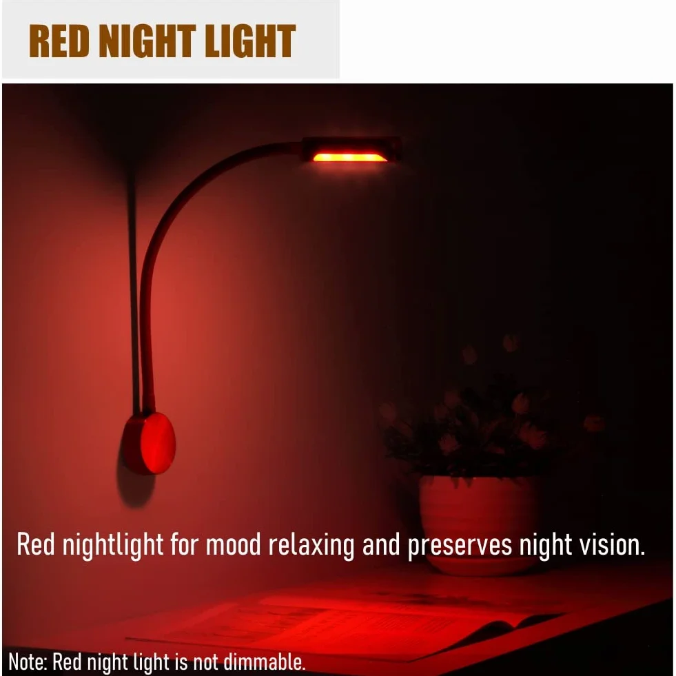 acegoo Lampada da Lettura 12V Camper con Caricatore USB&Luce notturna rossa LED Dimmerabile 4000K DC12-24V, Flessibile e Collo D'Oca per Caravan Furgone Barca Camion Illuminazione Interna