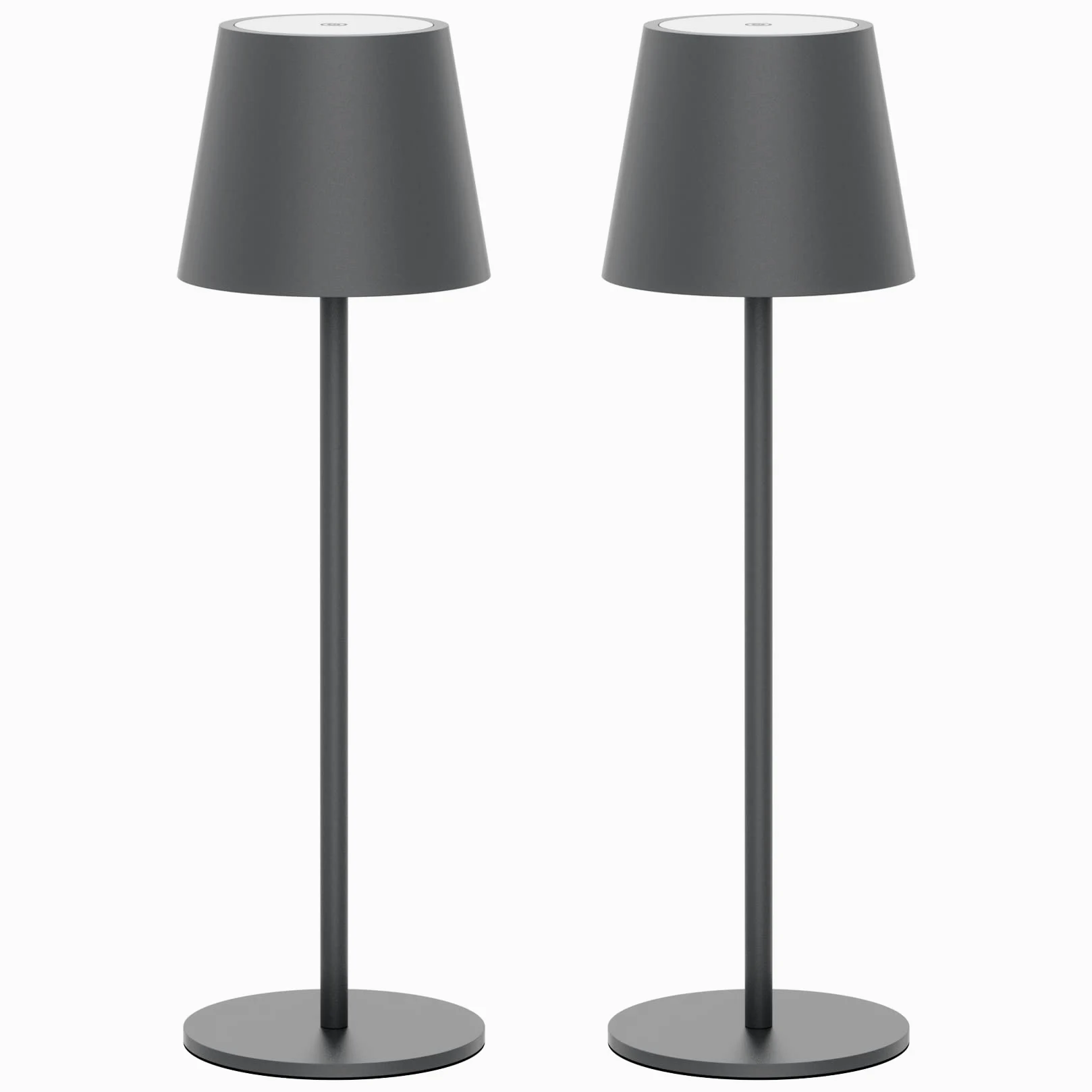 Klighten 2 Pezzi Lampada LED Dimmerabile da tavolo senza fili Interni/Esterni, Ricaricabile Lampada da Scrivania a batteria in Alluminio con USB-C, Luce calda 3000K, Impermeabile IP54, Grigio Scuro