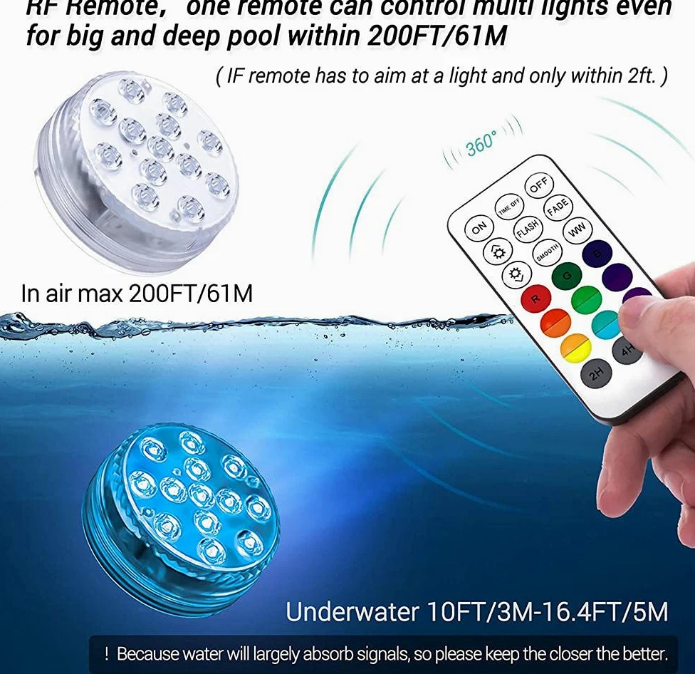 13 LED RGB Sommible Light with Magnete e ventosa Piscina luce sott'acqua acquario stagno notte luce notturna-2 controller lampada 2