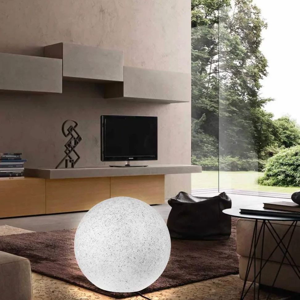 BAKAJI Lampada Design Sfera da Giardino Diametro 40 cm Luce Illuminazione Esterno da Terra o Tavolo Attacco E27 Lampadina Max 35 W Decorazione Effetto Pietra con Picchetti di Fissaggio Terreno