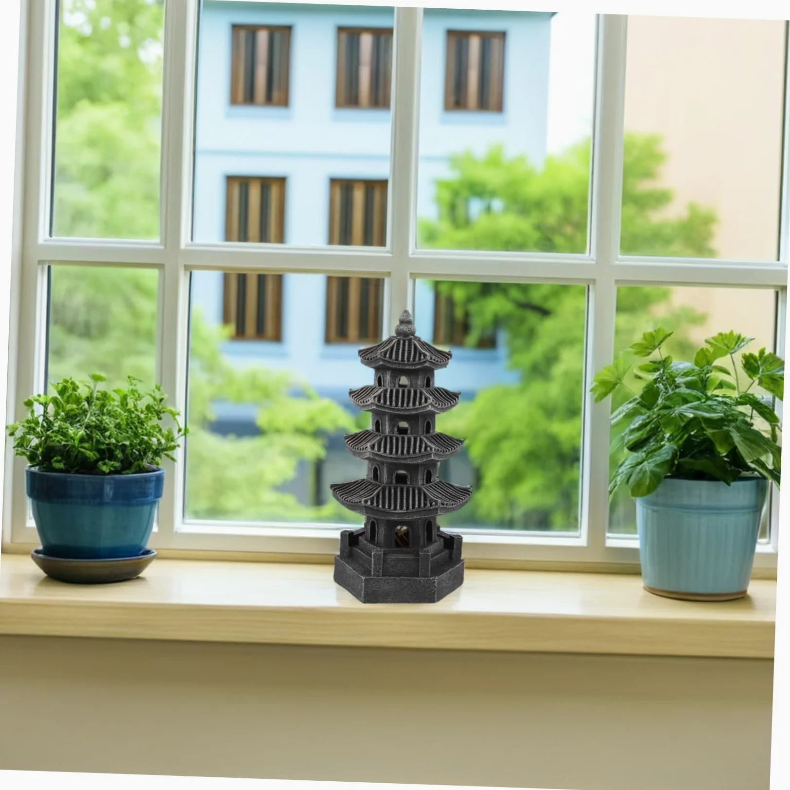 Sosoport Lanterna Solare a Pagoda Giapponese in Resina da Giardino, Decorazione Orientale per Esterni Illuminazione a LED per Vialetti e Patio, Luce Solare da Esterno per Atmosfera Serale