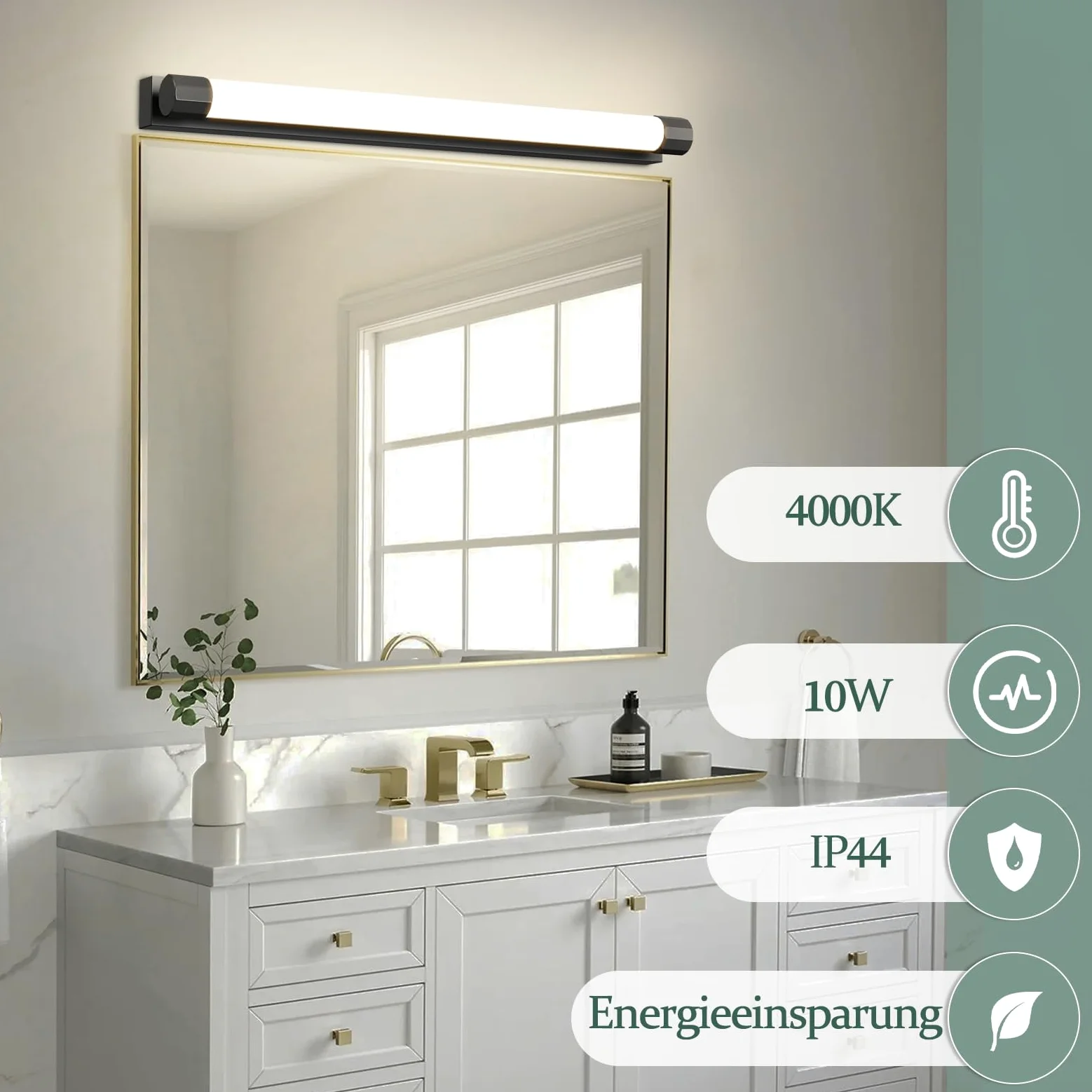 Lampada da specchio per bagno a LED - Nero Lampada da parete per | bagno da 50 cm, IP44, illuminazione per armadietto a specchio da 10W 4000K