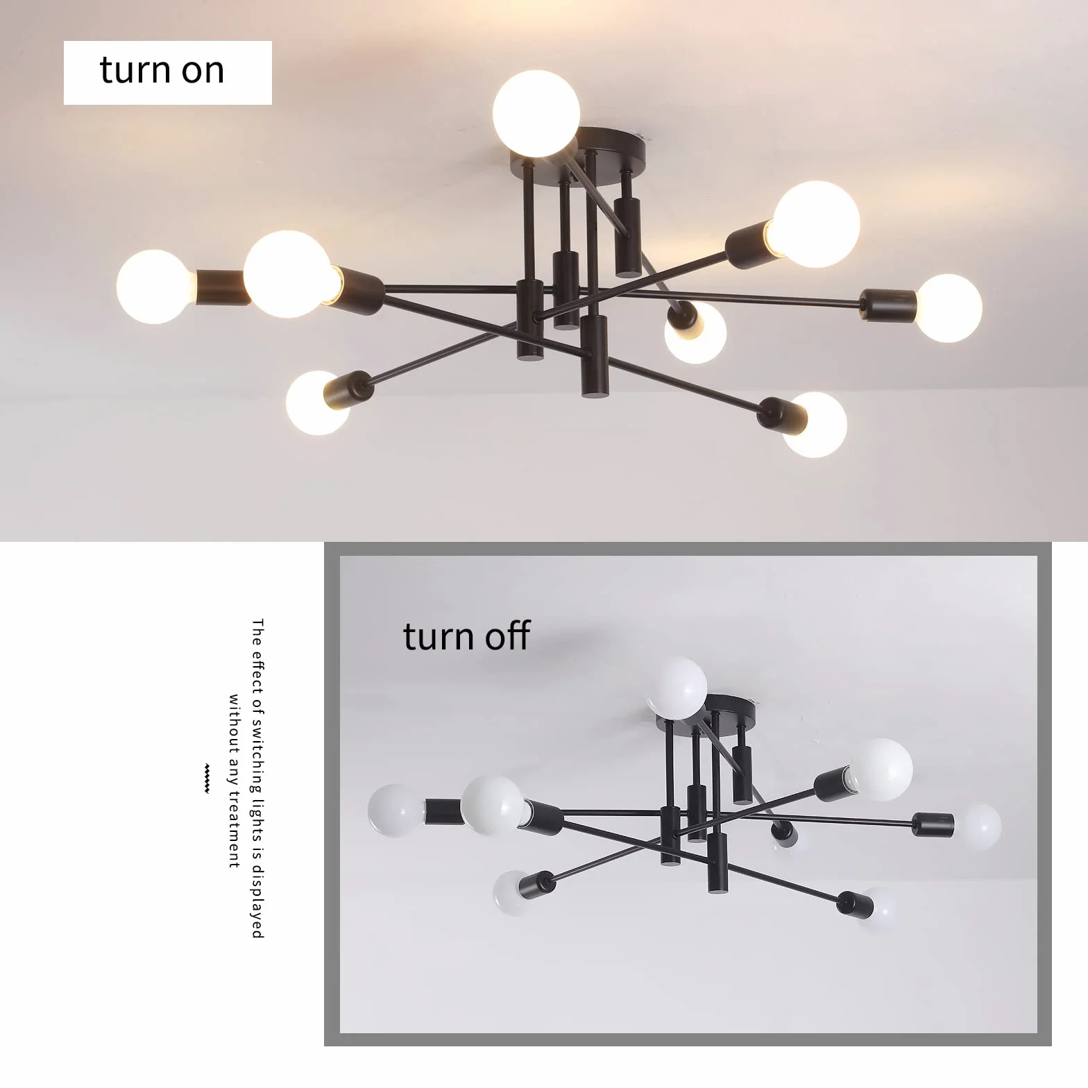 Lampadario Lampada a sospensione moderna regolabile in altezza 8 luci Lampadario a staffa vintage industriale in metallo per soggiorno sala da pranzo camera da letto foyer, nero