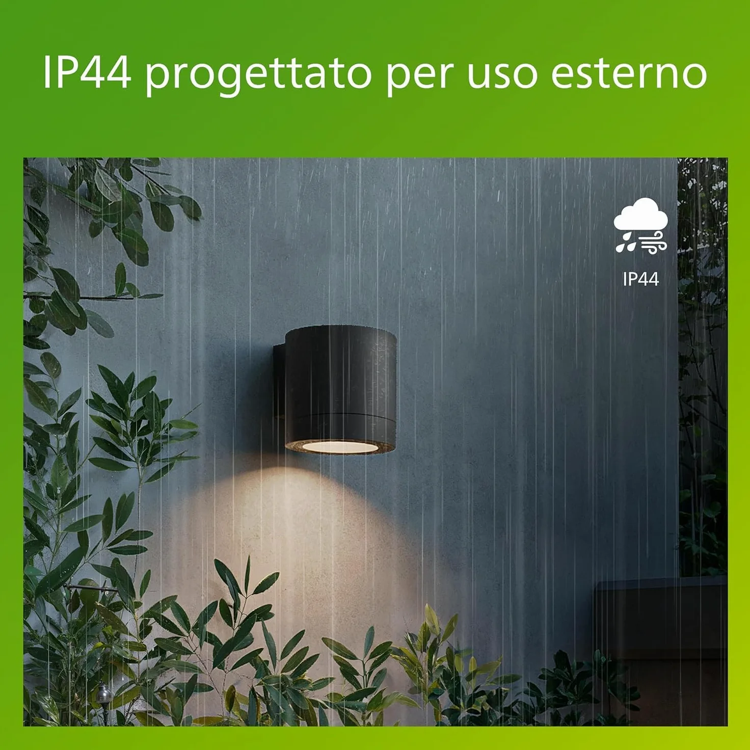 Philips Fylx Applique da Esterni + Lampadina LED GU10, Luce Bianca Calda, Resistente a Intemperie IP44, Durevole, Alluminio, Design Moderno, Nero
