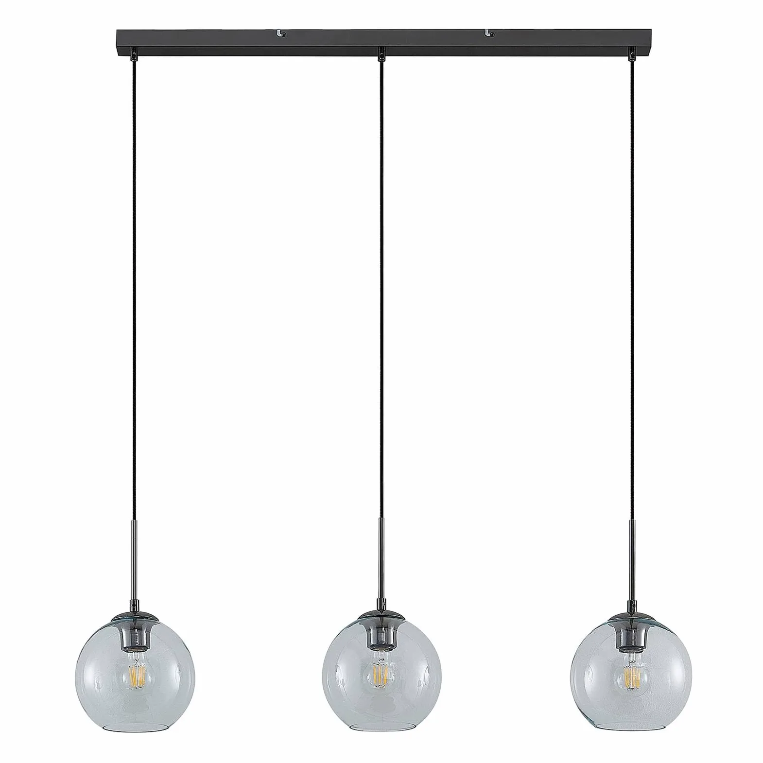 Lindby Lampadario a Sospensione 3 Sfere in Vetro 110 cm, Lampada Pendente Antracite Industrial Vintage 3x E27 Cucina Sala da Pranzo Soggiorno