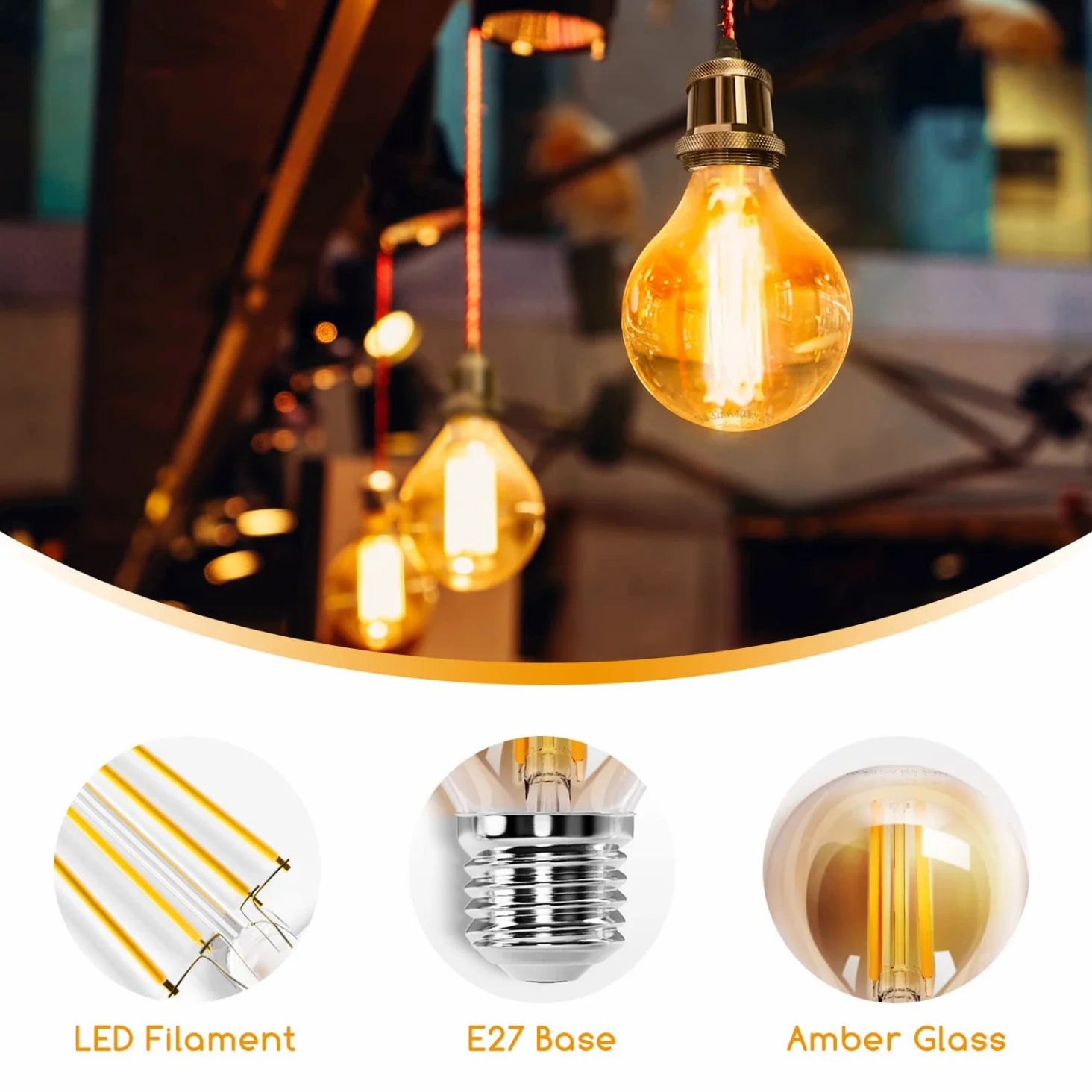 Aigostar Edison Lampadine LED E27,Lampadine di Filamento 6W,Luce Calda 2200K,420lm,G45,Lampade Decorativa Retrò per Bar Caffè Hotel,5 Pezzo (Confezione da 2)