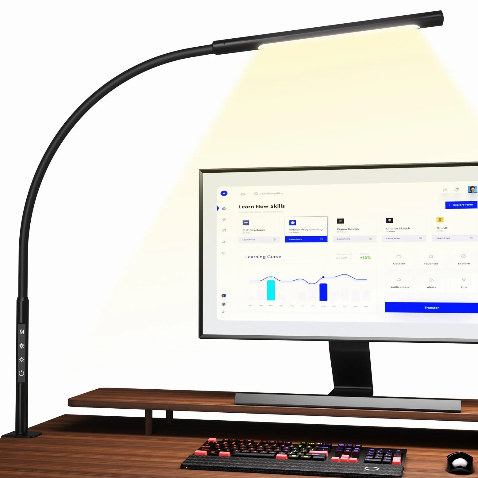 Lampada da Scrivania, LED Lampada da Scrivania 1000lm con Collo di Cigno Flessibile, Lampada a Braccio Oscillante da 12W Lampada con Morsetto per Luce da Scrivania Eye-Care per Ufficio
