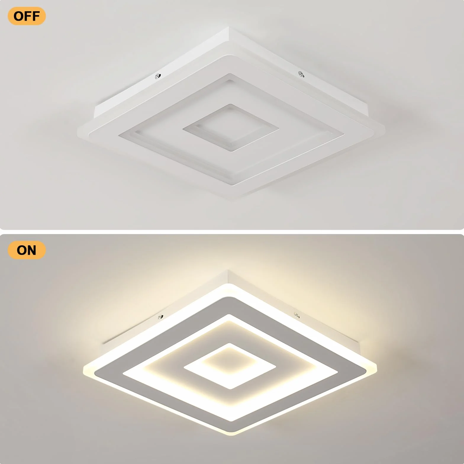 Comely – Plafoniera LED da soffitto quadrata moderna, 52W. Lampada LED bianca per diversi ambienti come camera da letto e soggiorno. Luce naturale 4500K. Lato: 40cm.