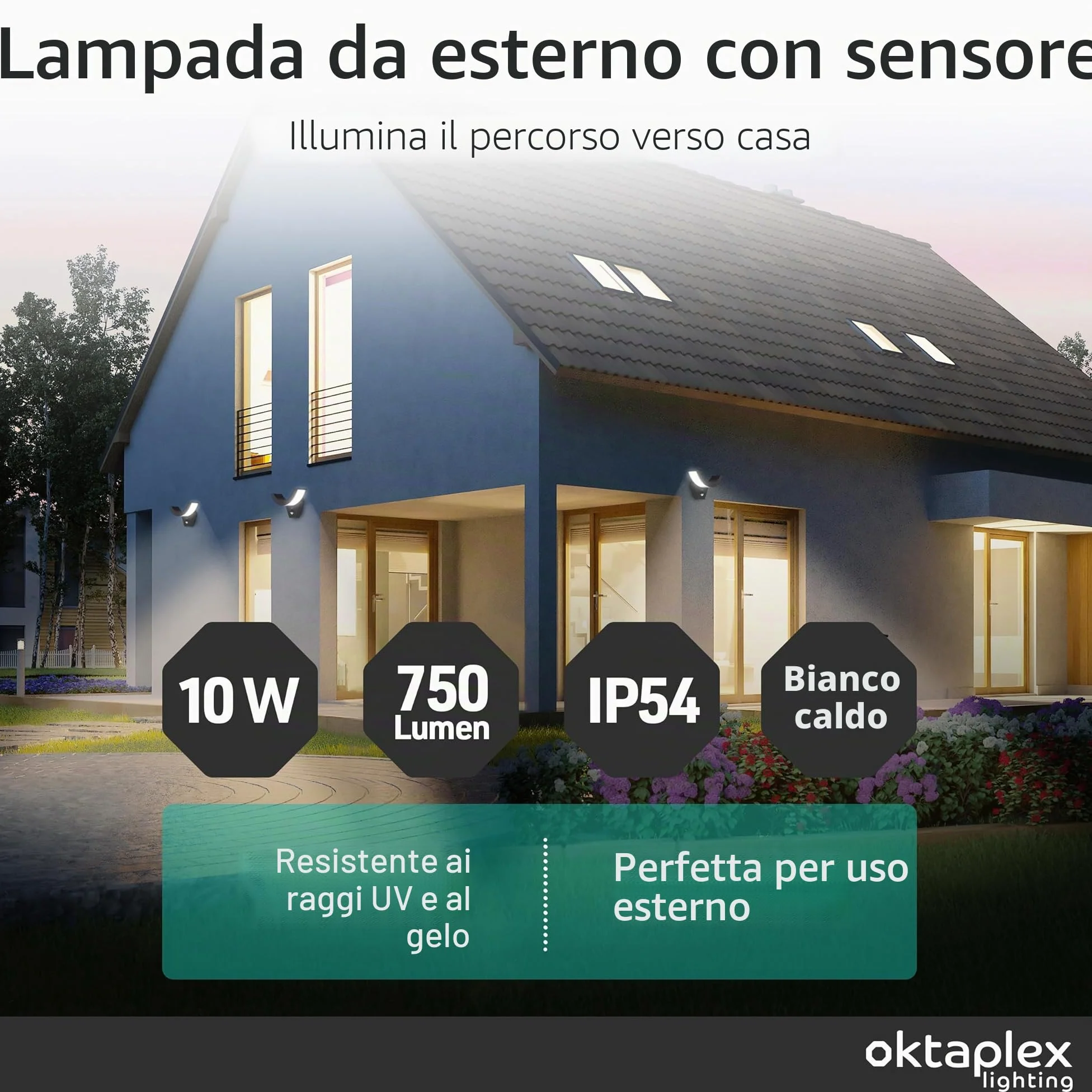 Oktaplex Lima lampada da esterno a parete con sensore LED 10 W antracite