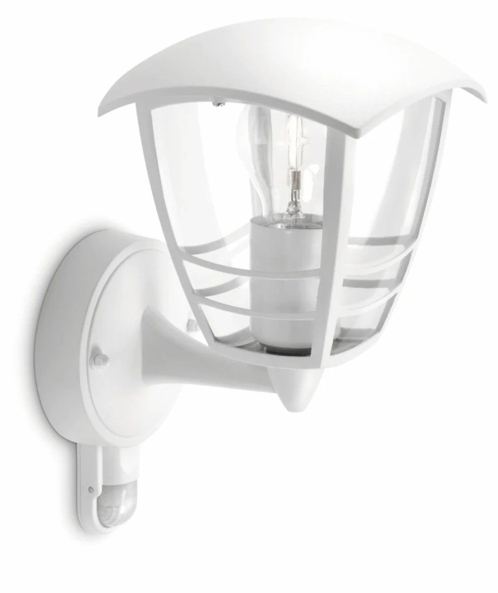 Philips Creek Applique LED da esterno con sensore di movimento, Bianco | Resistente a intemperie, Alluminio durevole, Design classico a lanterna, Lampadina E27 venduta separatamente