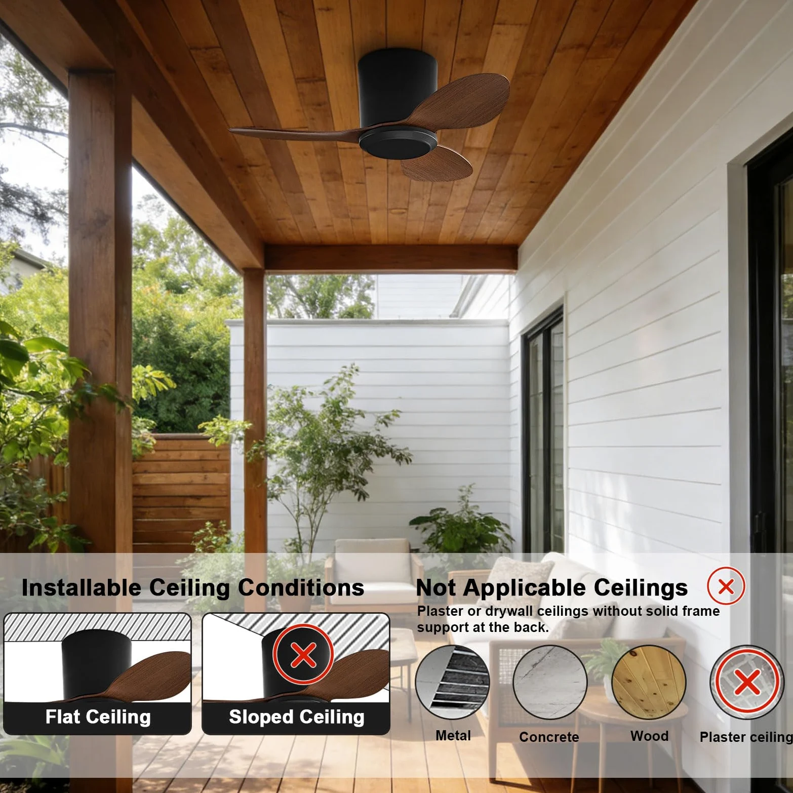 Ventilatore da soffitto senza luce Piccolo ventilatore da soffitto moderno con telecomando 6 velocità ventilatore da soffitto senza luci per ristorante camera da letto Patio (25 pollici)