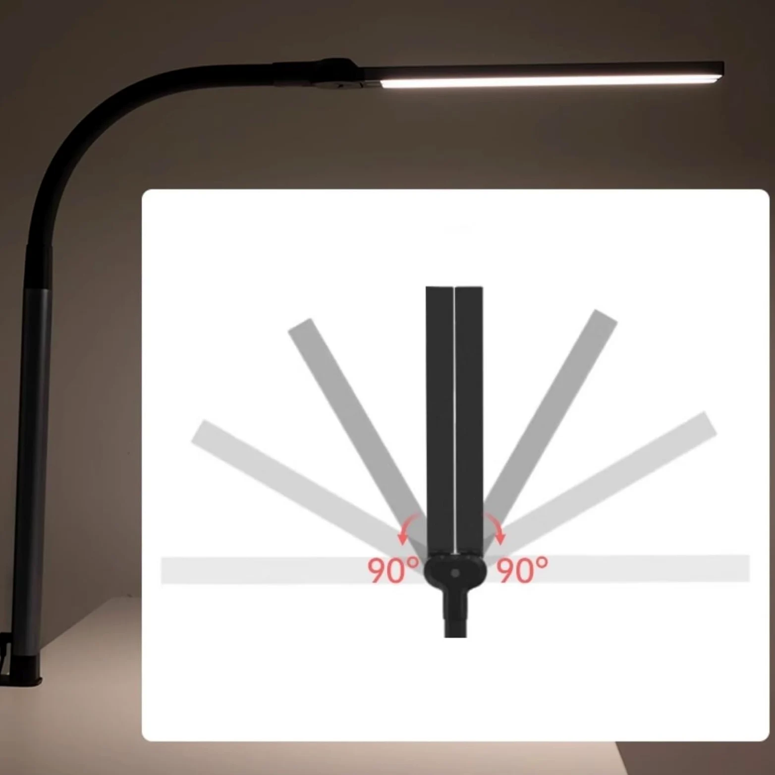 Lampade da scrivania Lampada da scrivania a morsetto, lampada a LED a doppia testa, 10 modalità di illuminazione e livelli di luminosità, collo cigno flessibile per monitor, lampade protezione degli