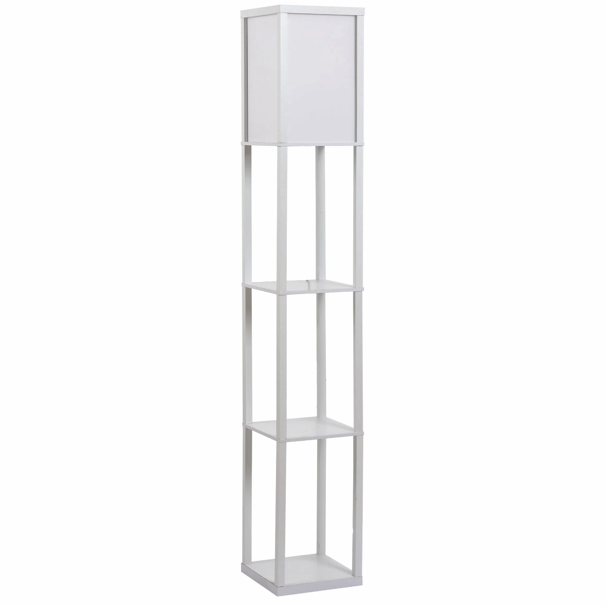 HOMCOM Lampada da Terra con 3 Mensole Integrate, Attacco E27 Potenza 40W, Arredamento Moderno in MDF, 26x26x160cm, Bianco