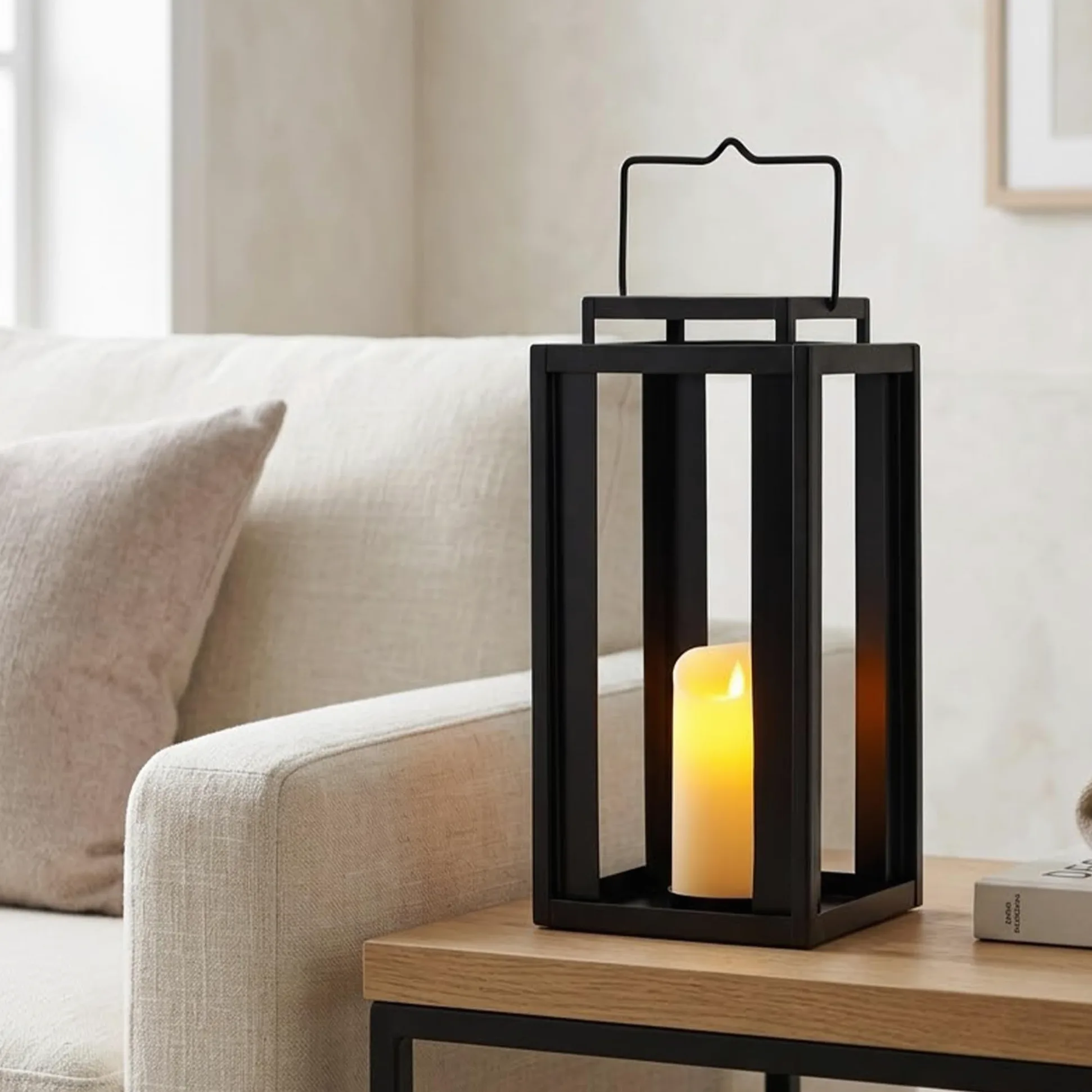 TRIROCKS Lanterna Metallica Grande per Esterno 43 cm Alta, Porta Candela Appeso Decorativa con Candela Timer Senza Fiamma a LED per Casa, Giardino, Patio (Senza Vetro)