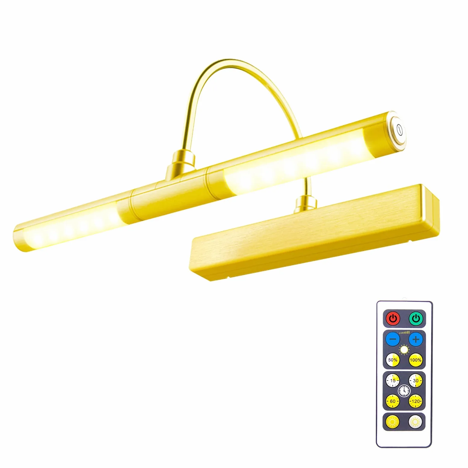 BIGLIGHT Lampada per Quadri,Luci Specchio con Telecomando,batteria Luci a Pittura Parete con 33 cm braccio oscillante a 180¡ã dimmer di luminosit¨¤ per Lampada da Specchio Bagno,oro