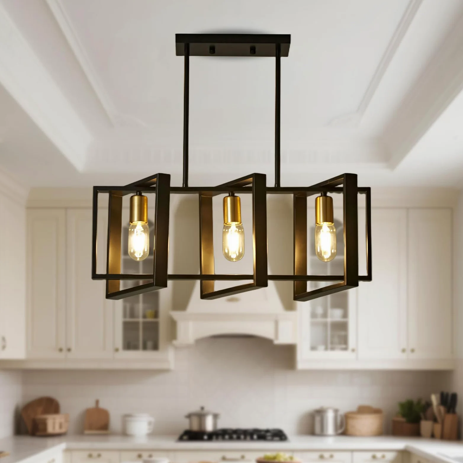 lampadari da cucina, lampadario della tavola da pranzo, lampadari da cucina per la sala da pranzo il salone, corridoio del foyer, struttura di legno. (Nero,3 luci)