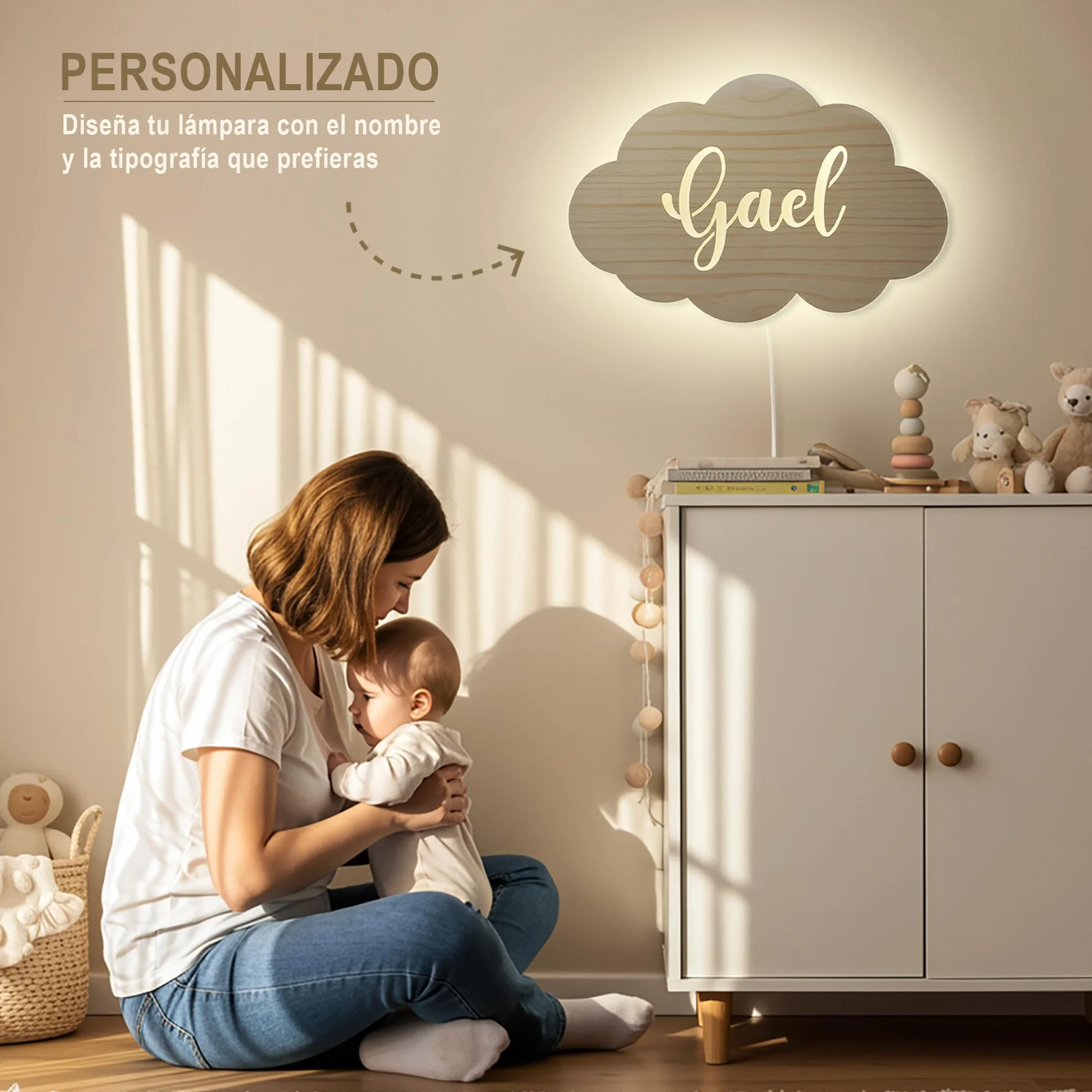 Dehome Lampada da Parete Personalizzata a LED a Forma di Nuvola per la Stanza dei Bambini - Lampada per Bambini Bianca Calda con Nome - Regalo Personalizzato