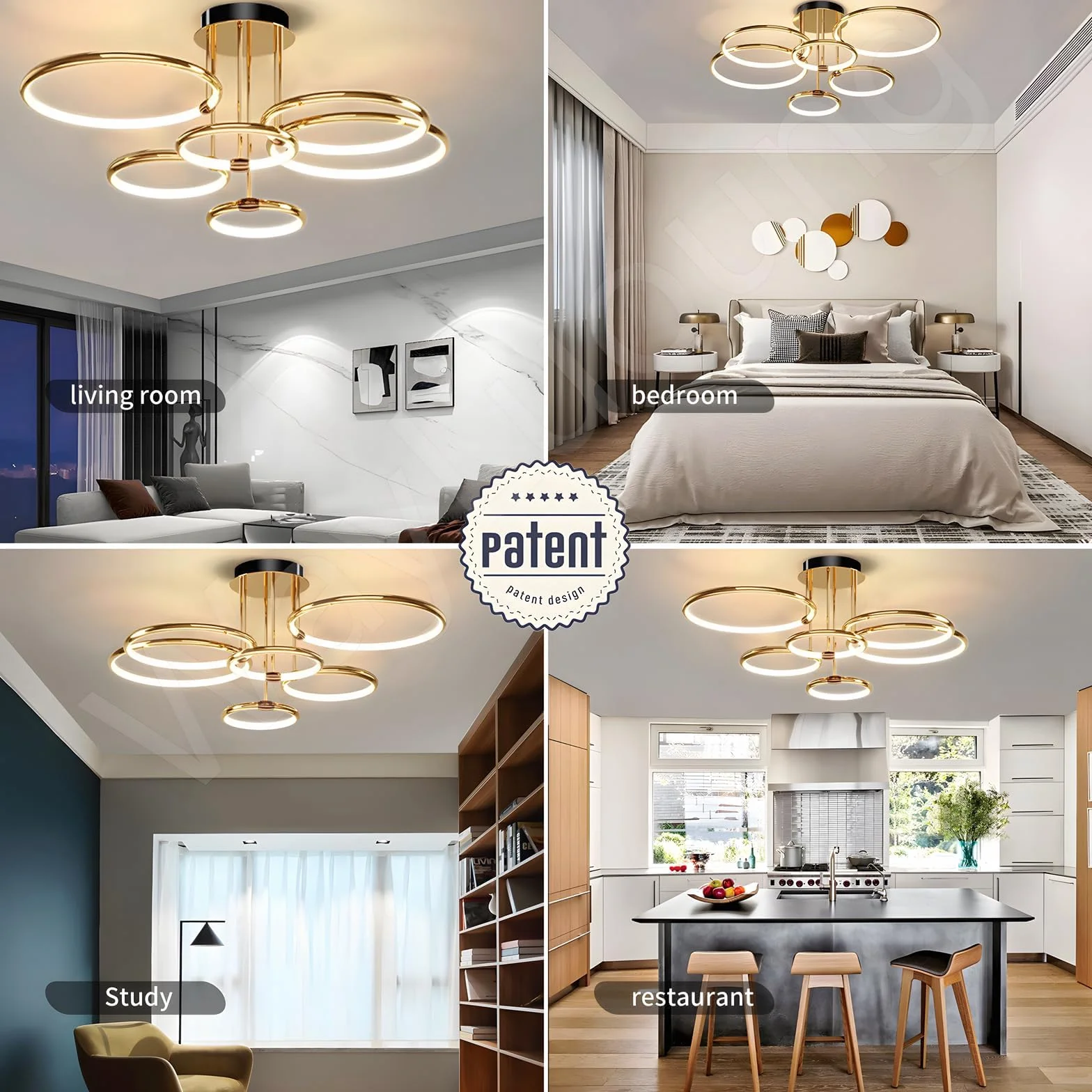 LED Plafoniera, Ø105cm Lampadario Cerchio In Metallo Dorato, 145W Dimmerabile Continuo 3000-6000K, Lampadario Rotondo Moderno In Placca Camera Letto Soggiorno Bambini Ufficio Studio (6 Anelli)