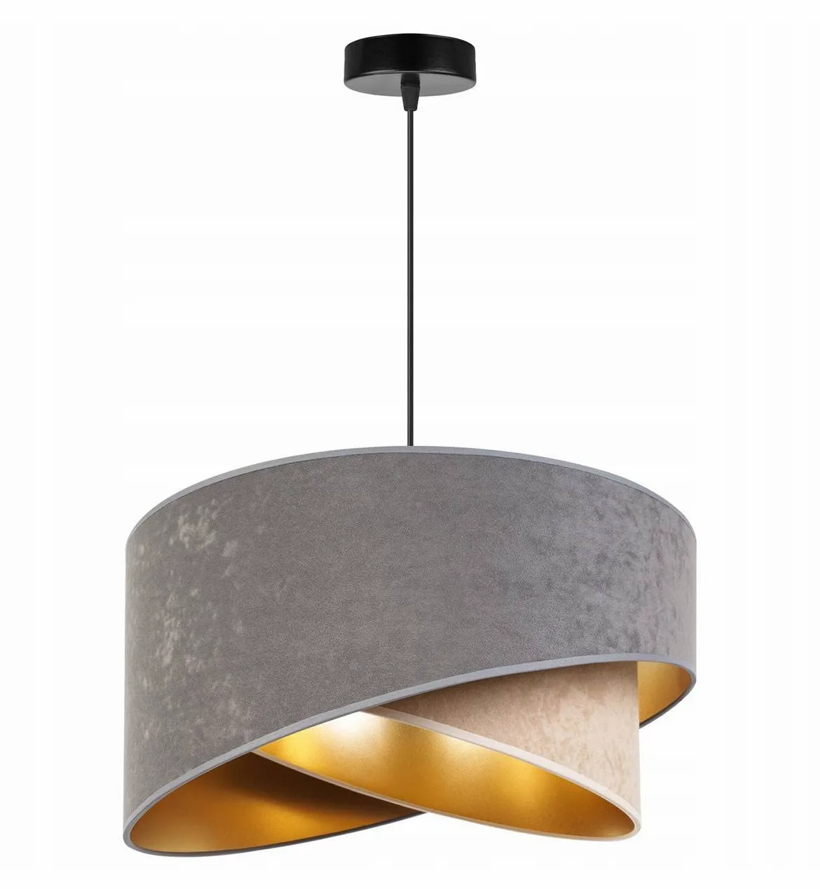 Light-Home Milano Lampadario a Sospensione - Lampadario Industriale per Soggiorno Camera da Letto e Cucina - Lampade a Sospensione in Metallo e con Paralume di Velluto - E27 - Beige e Grigio