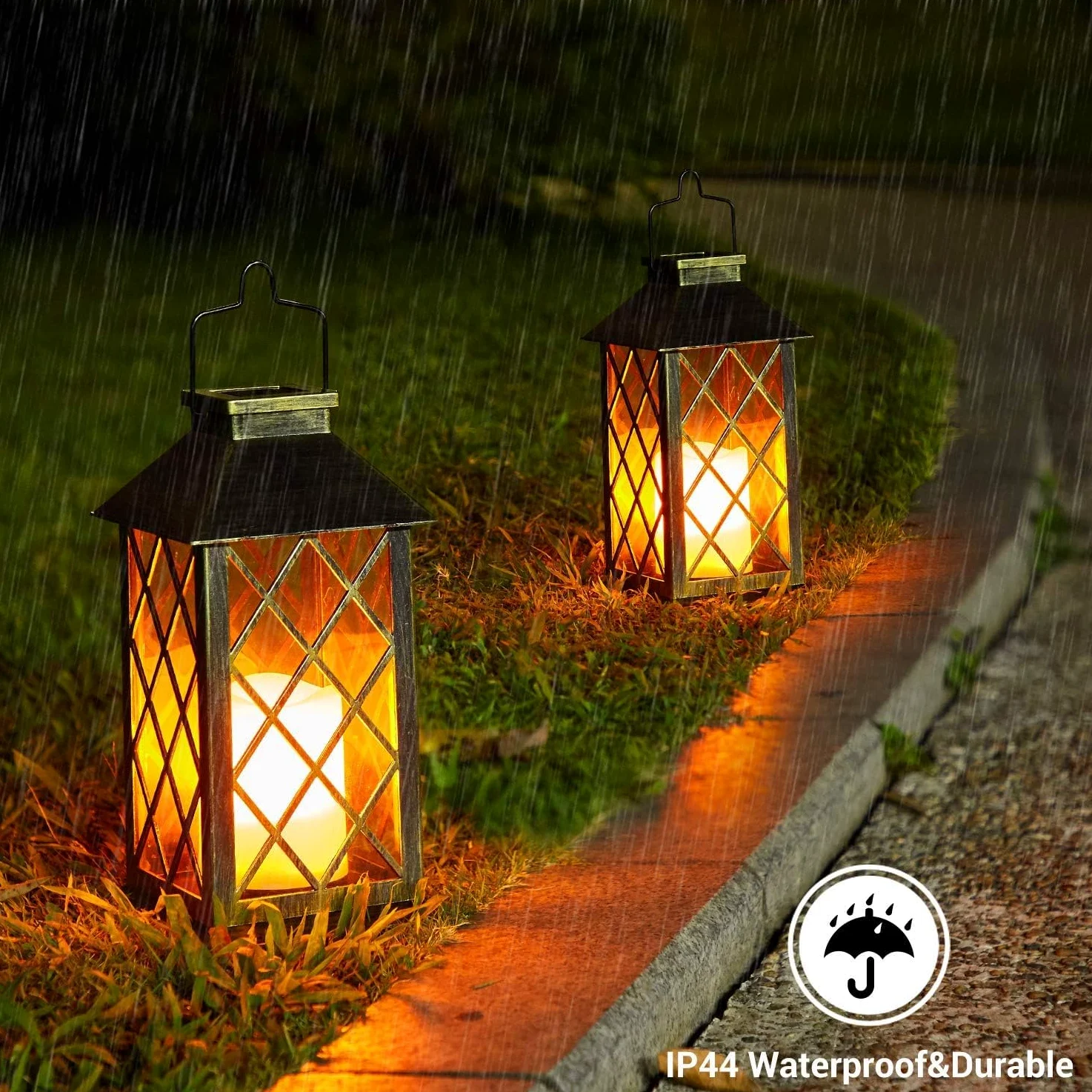Lampada Solare Giardino Esterno 2 Pezzi – Lanterne Marocchine con Effetto Fiamma, Luce Calda LED, Accensione Automatica, Impermeabile IP44 per Decorazione Terrazzo, Percorsi e Natale