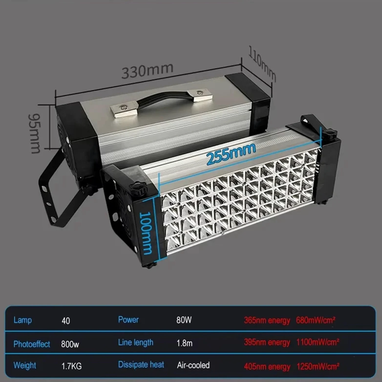 Lampada uv resina, Lampada di essiccazione for inchiostro UV da 800 W, lampada UV portatile a luce fredda, lampada for serigrafia, lampada fluorescente(365nm)
