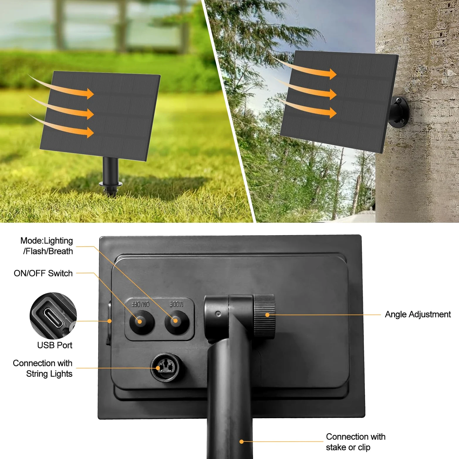 Luci solari da giardino G40 20 M USB o solare doppia ricarica festone luci 24 V con telecomando timer dimmerabile 30 lampadine infrangibili illuminazione esterna impermeabile per giardino