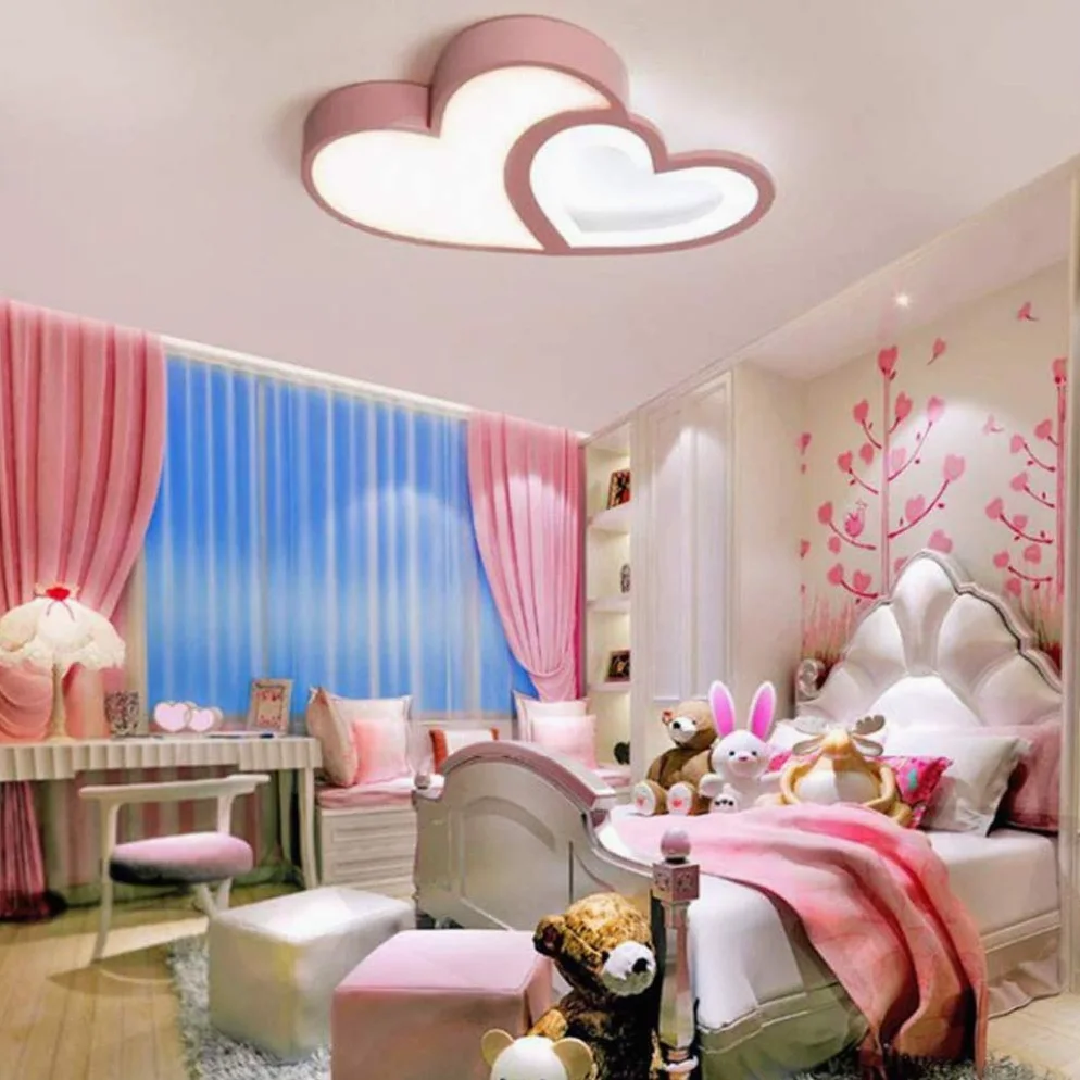 Soffitto Del LED Luce Della Lampada Vivaio Dimmerabili Telecomando Plafoniera Creativa Moderna Romantica Forma Di Design Rosa Lampadario Cuore Luci Decorazione Acrilico Ragazza Ragazzo Camera Letto