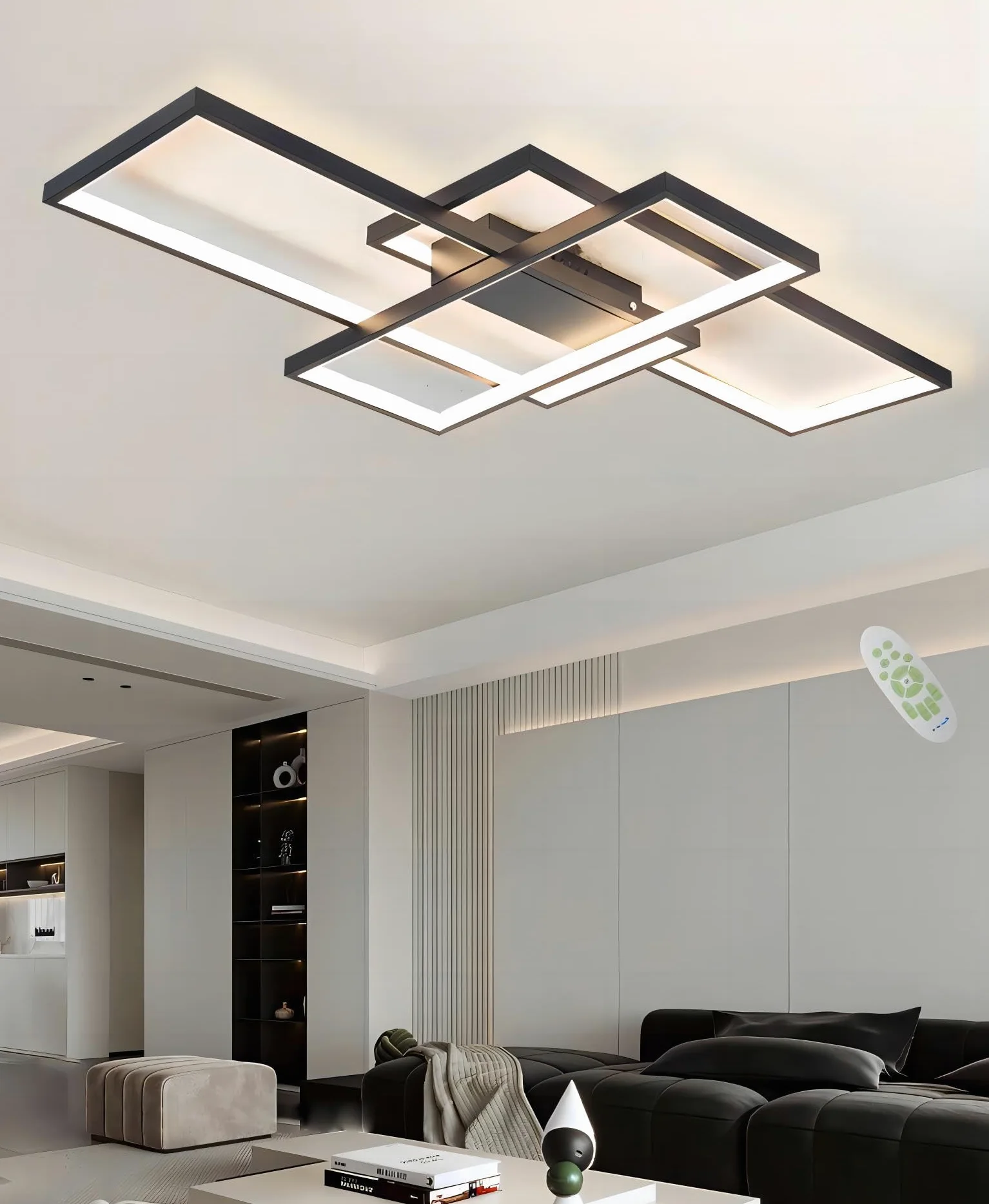 Plafoniera LED Soffitto Moderno Nero 140cm, Dimmerabile Lampadario Soggiorno da Salotto con Telecomando, Lampada da Soffitto Applica a Camera da Letto Cucina e Ufficio Soggiorno Lampadari