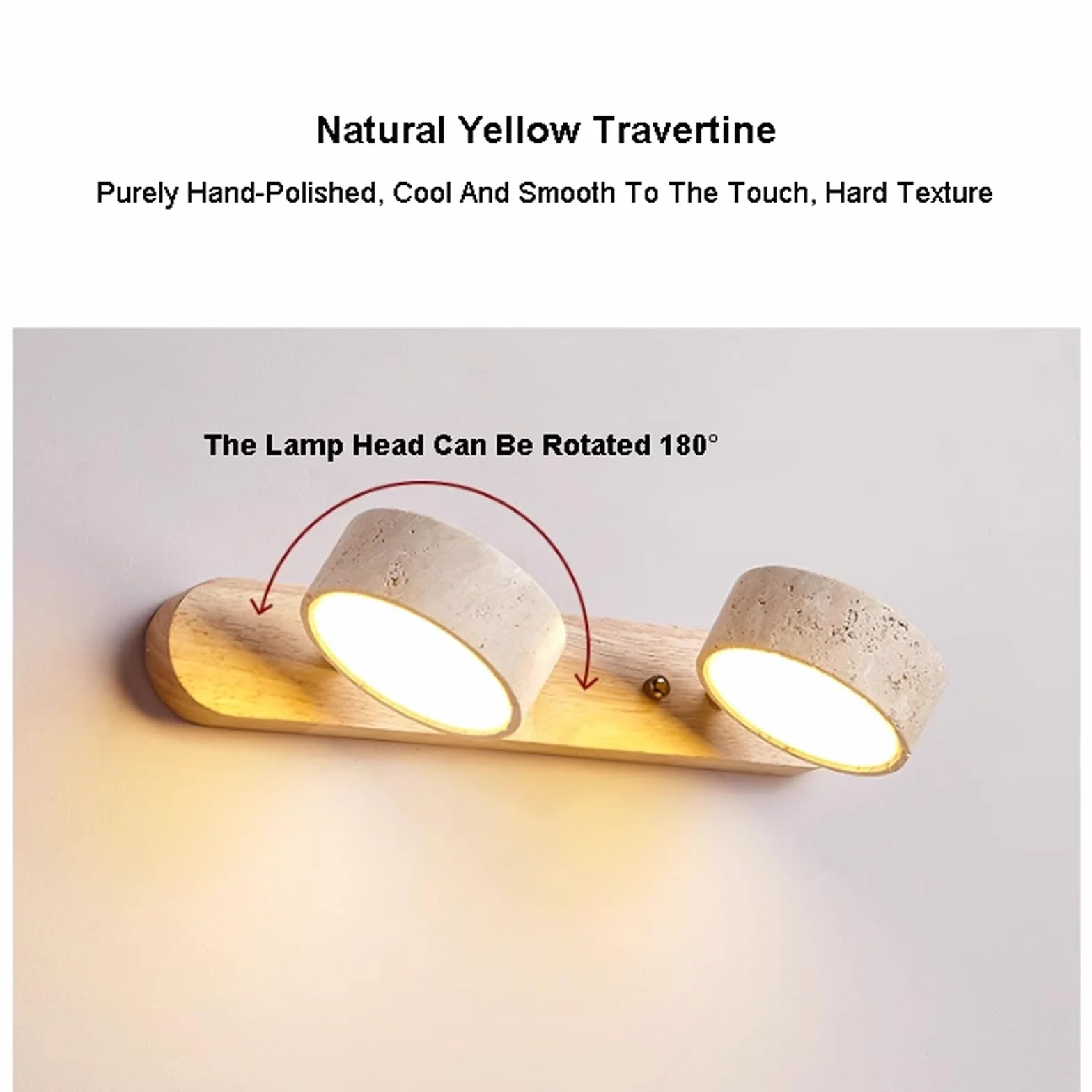 Lampada da toeletta in pietra naturale, applique da parete lineare in legno da fattoria, travertino giallo, 2/3/4 luci, lampada da bagno sopra lo specchio, luce per quadri a LED girevole a 180°