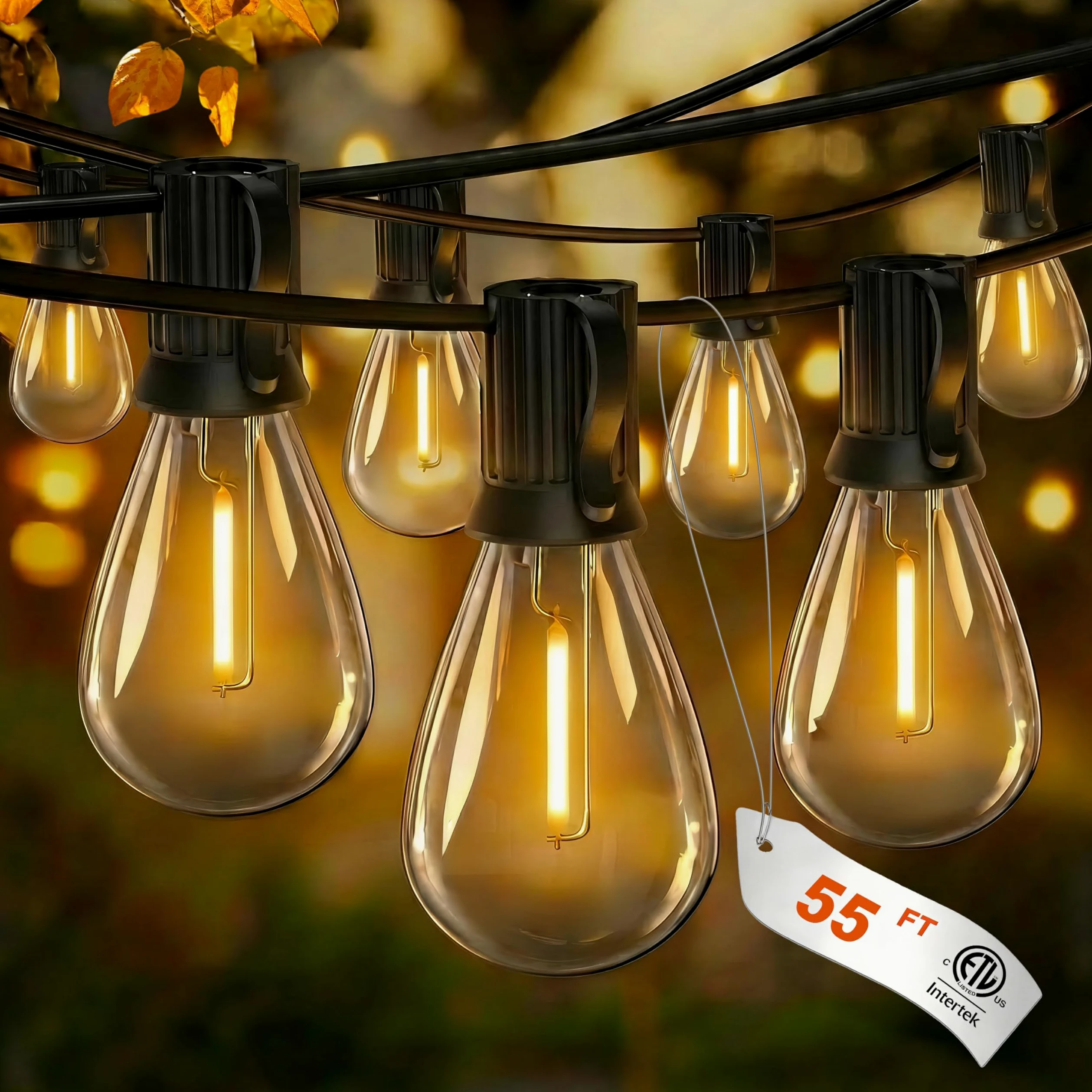 Ghirlanda di lampadine S11 per esterni, 17 m, con 15 lampadine + 1 di ricambio, impermeabile IP65, 2700 K, bianco caldo, per giardino, balcone, matrimonio, festa | Catena luminosa a LED da 17 m