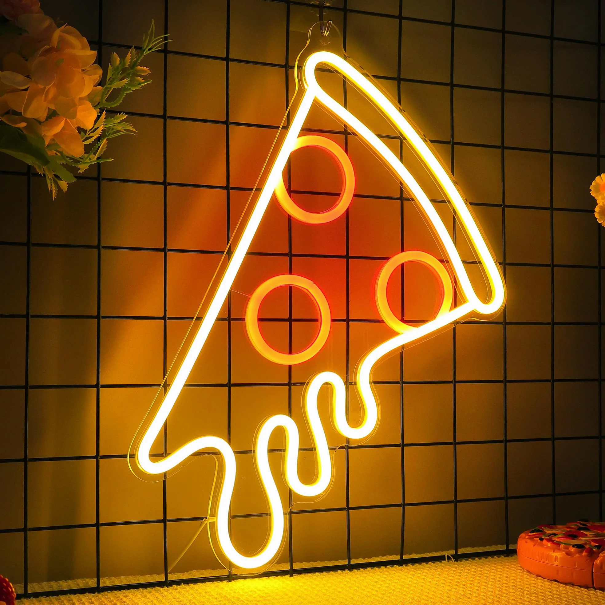 CoolGift Mart Insegna al neon a forma di pizza, luce LED dimmerabile, perfetta per negozio, ristorante, cucina, grotta degli uomini, decorazione per feste di compleanno; regalo ideale per bambini