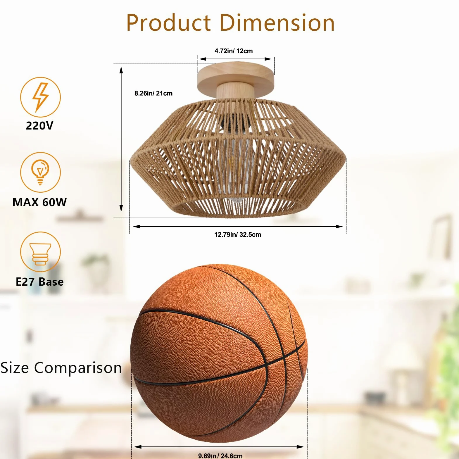 Plafoniera Soffitto Camera da Letto Boho in Rattan, Lampadario Soffitto Intrecciato a Mano a 1 Luce, Plafoniere da Soffitto in Legno per Fattoria per Soggiorno, Cucina, Ingresso, Corridoio
