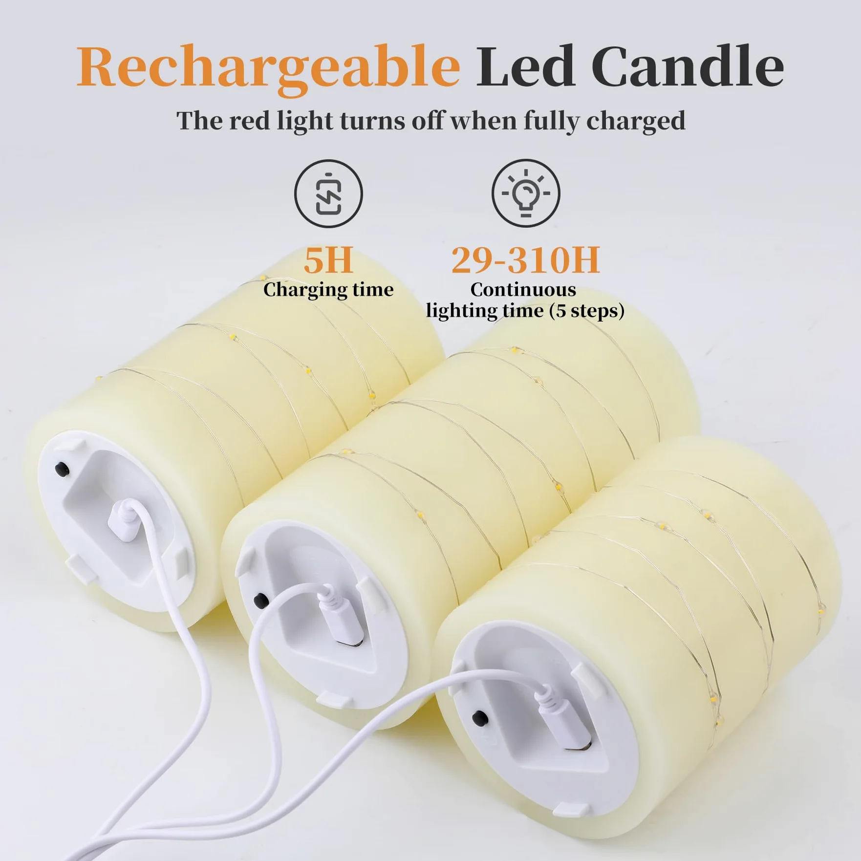 Forever Speed Candele LED Ricaricabili 3 Pezzi con Telecomando, 1000mAH Candele Led Fiamma Oscillante con Luci a Stringa Incorporate Dimmerabile per Decorazione per Feste, Campeggio, Matrimonio