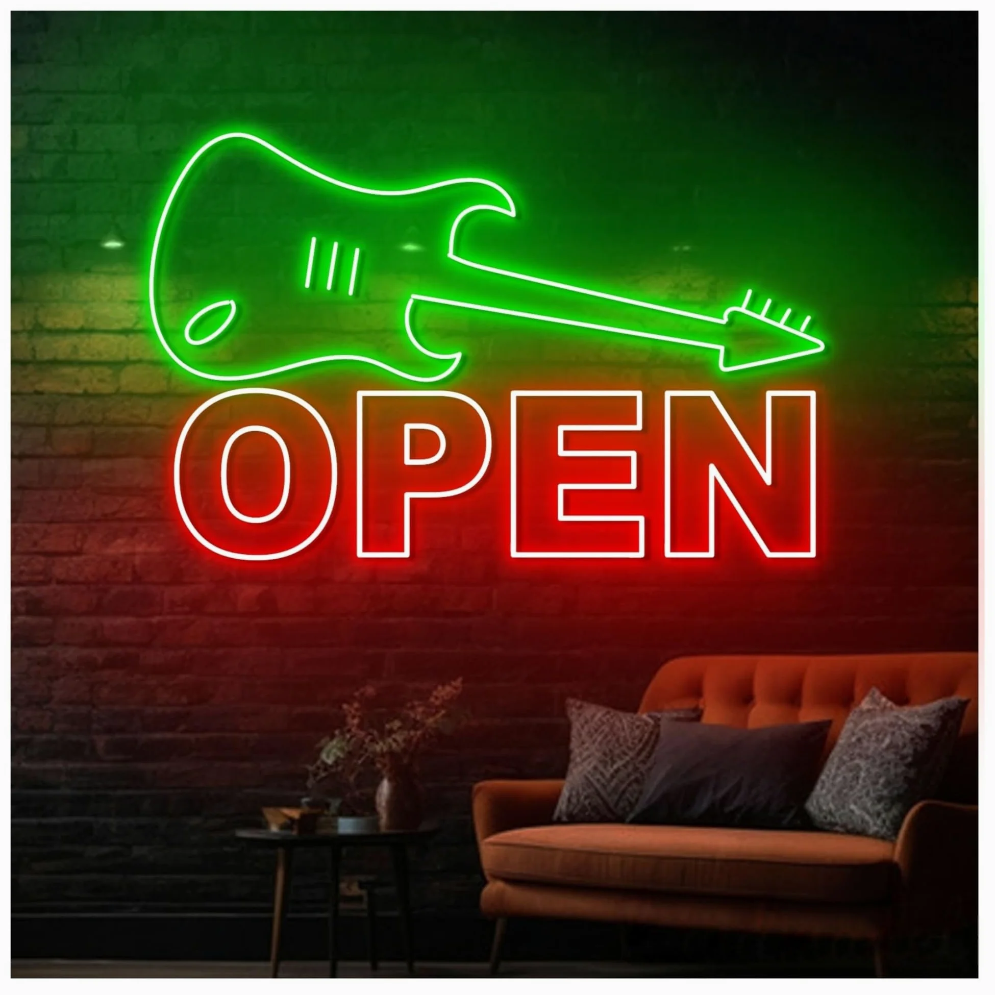 Insegna al Neon Insegna Al Neon Aperta Con Chitarra, Luce A LED, Strumento Musicale, Sala Musica, Negozio, Decorazione, Vetrina,ingresso Aziendale 60cm